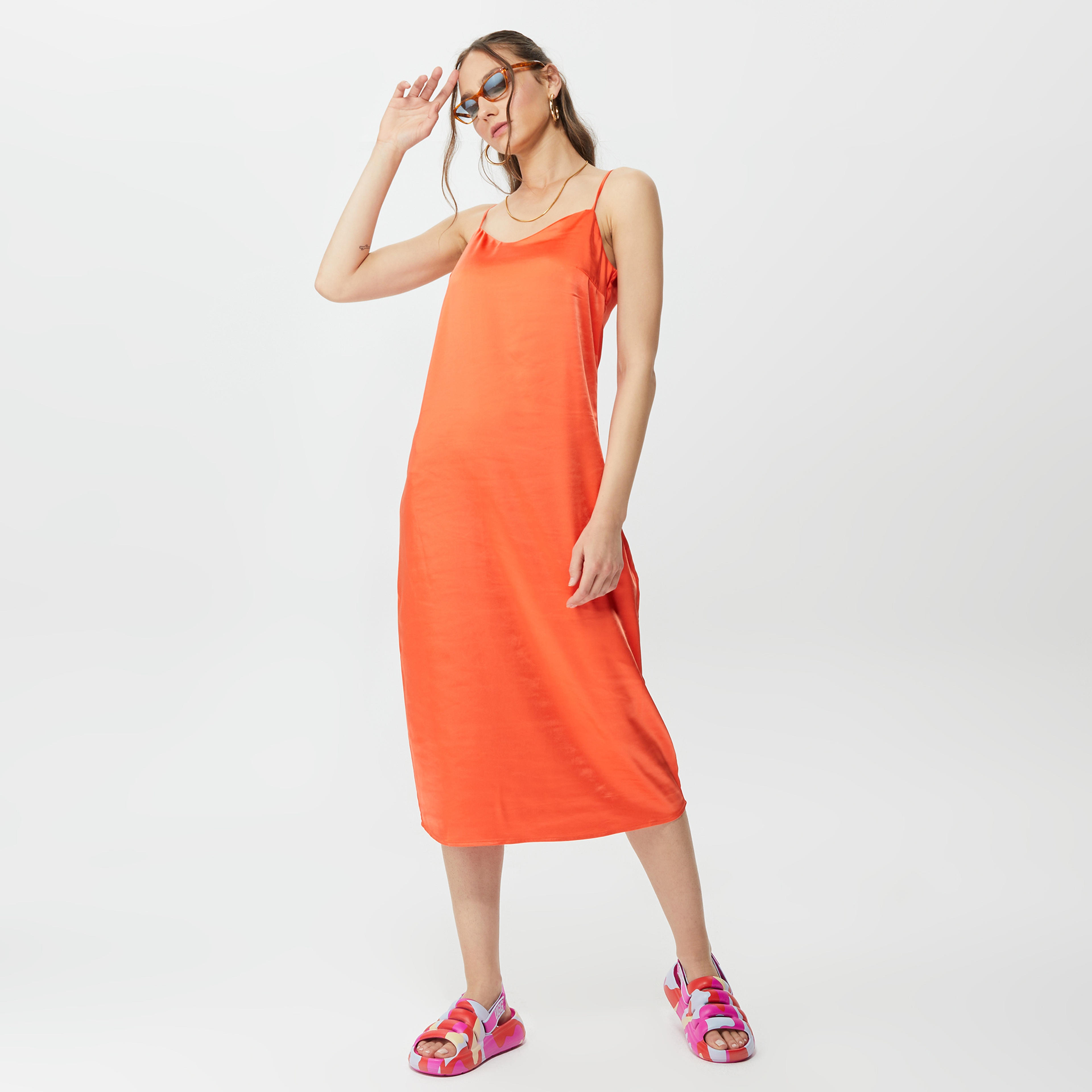 Only Onlmayra Slip Tie Satin Kadın Turuncu Elbise