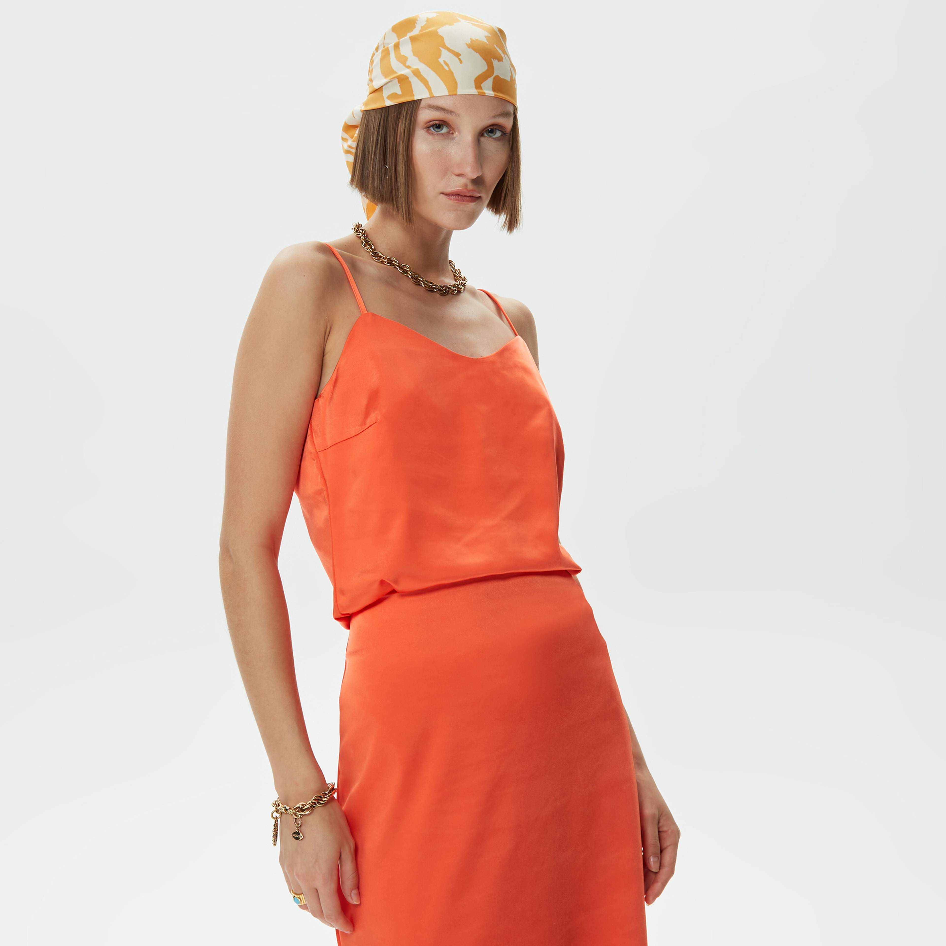 Only Onlmayra Tie Satin Kadın Turuncu Bluz