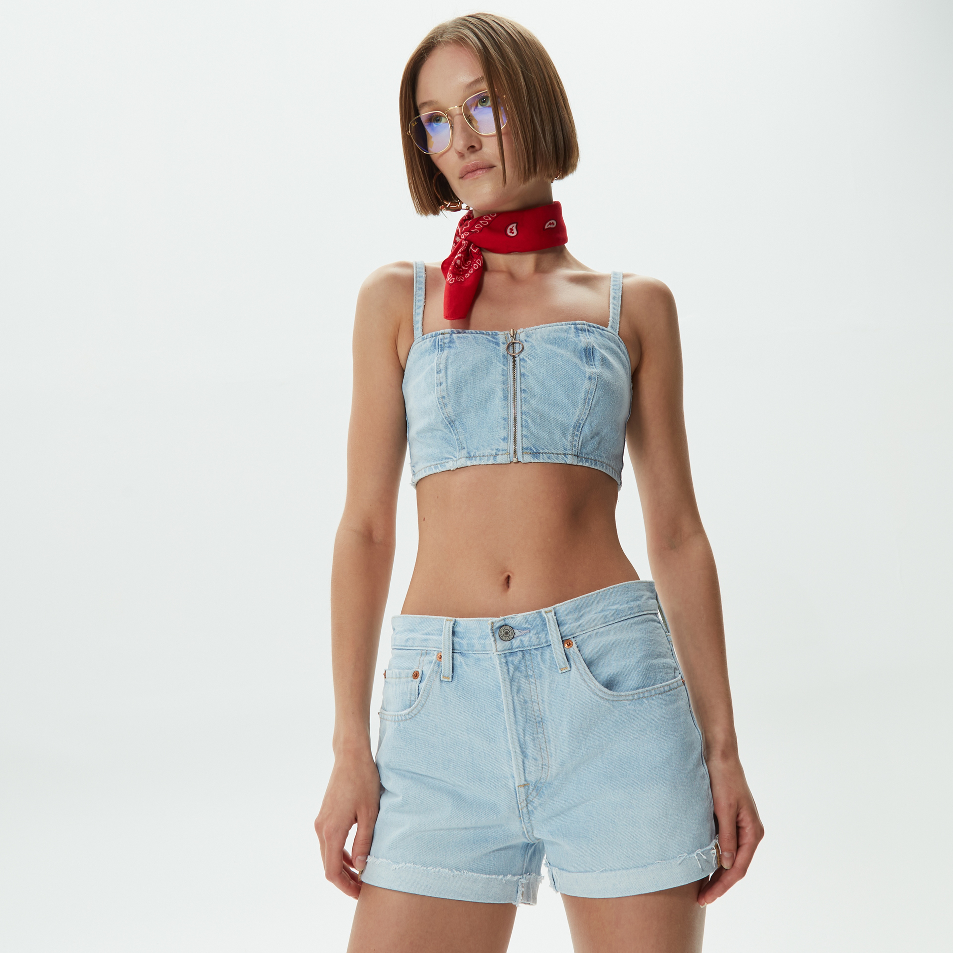 Only Onlapril Bralette Denim Cro Kadın Mavi Bluz