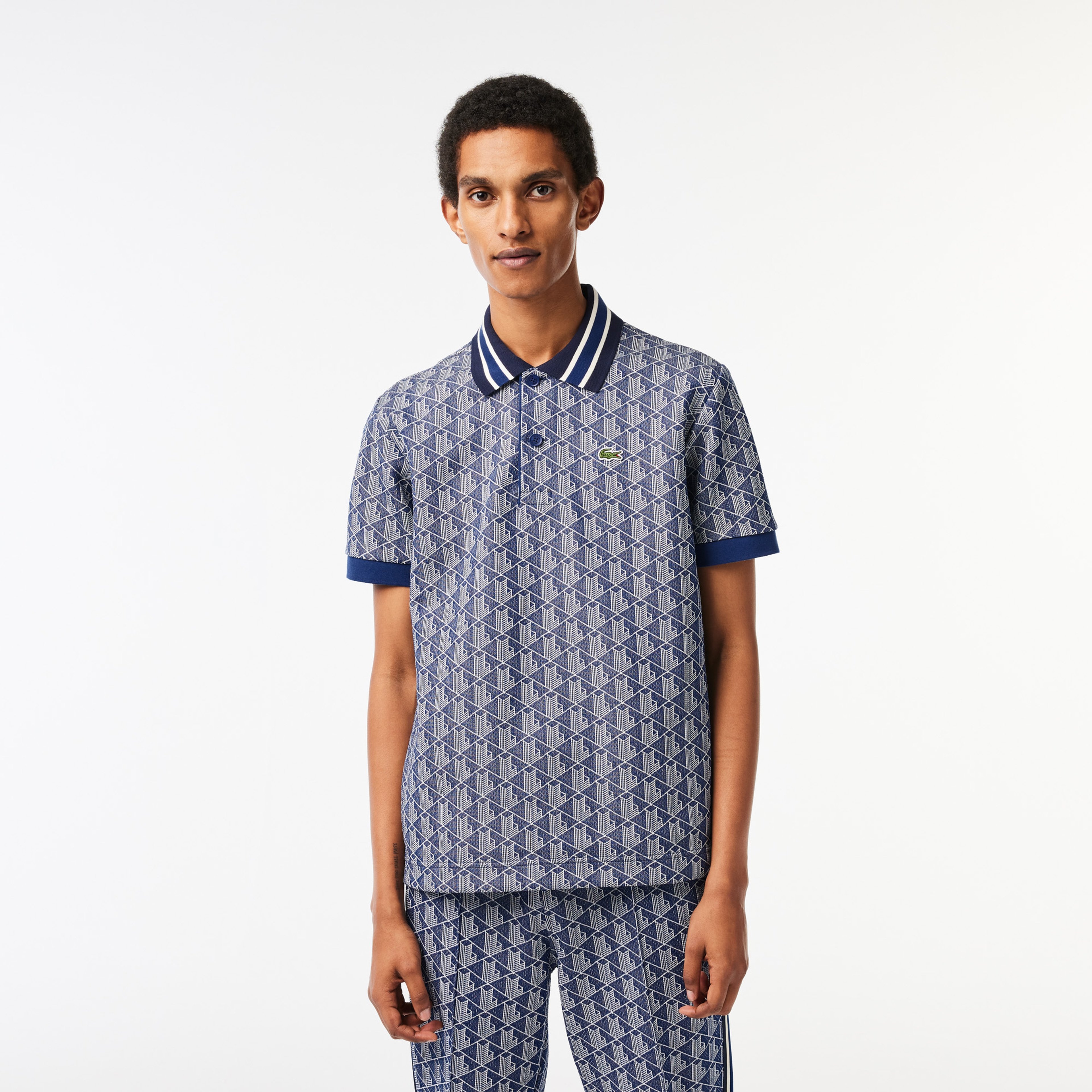 Erkek Classic Fit Monogram Lacivert Polo