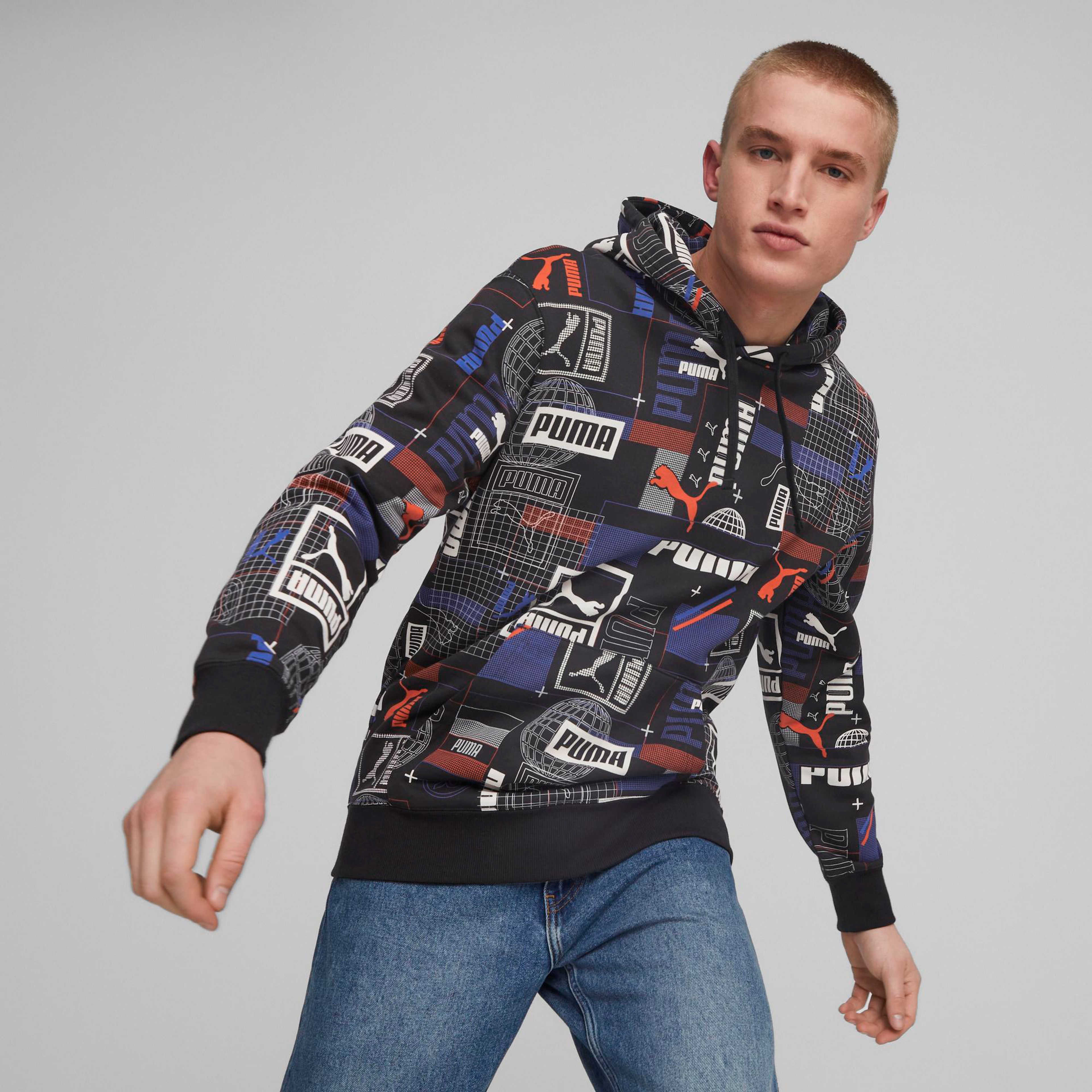 Puma Classics GEN. AOP Erkek Siyah Hoodie