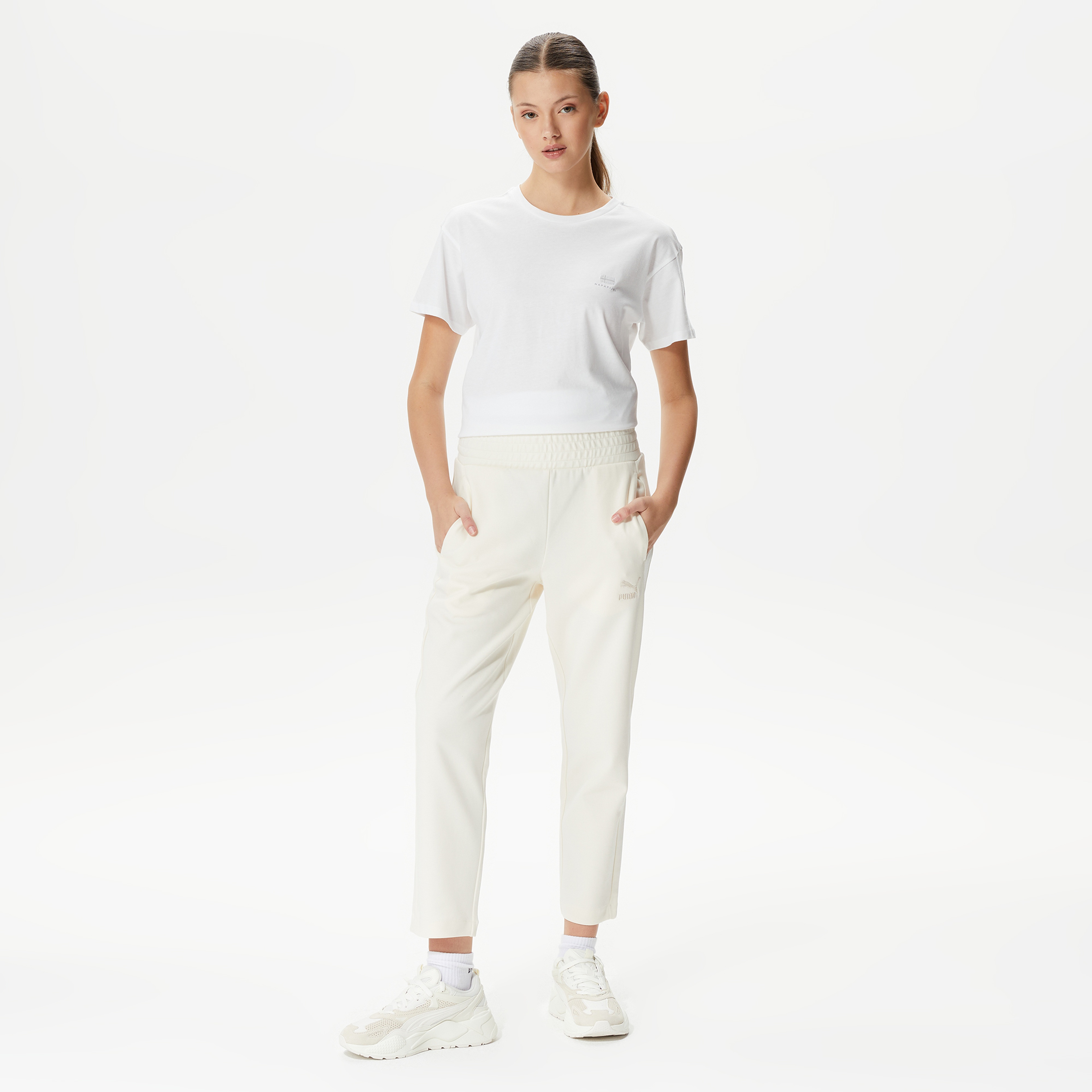 Puma T7 High Waist Kadın Beyaz Eşofman Altı