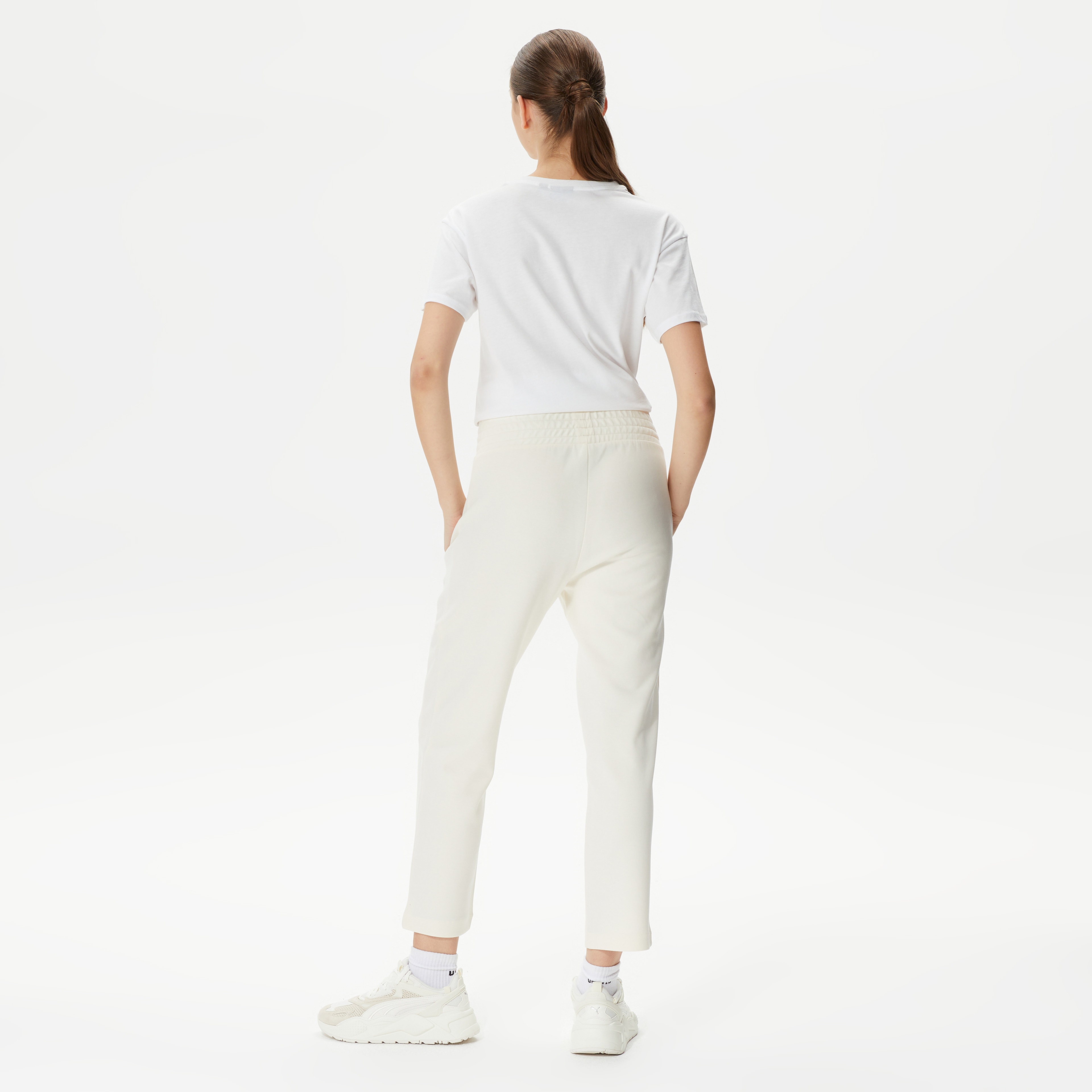 Puma T7 High Waist Kadın Beyaz Eşofman Altı