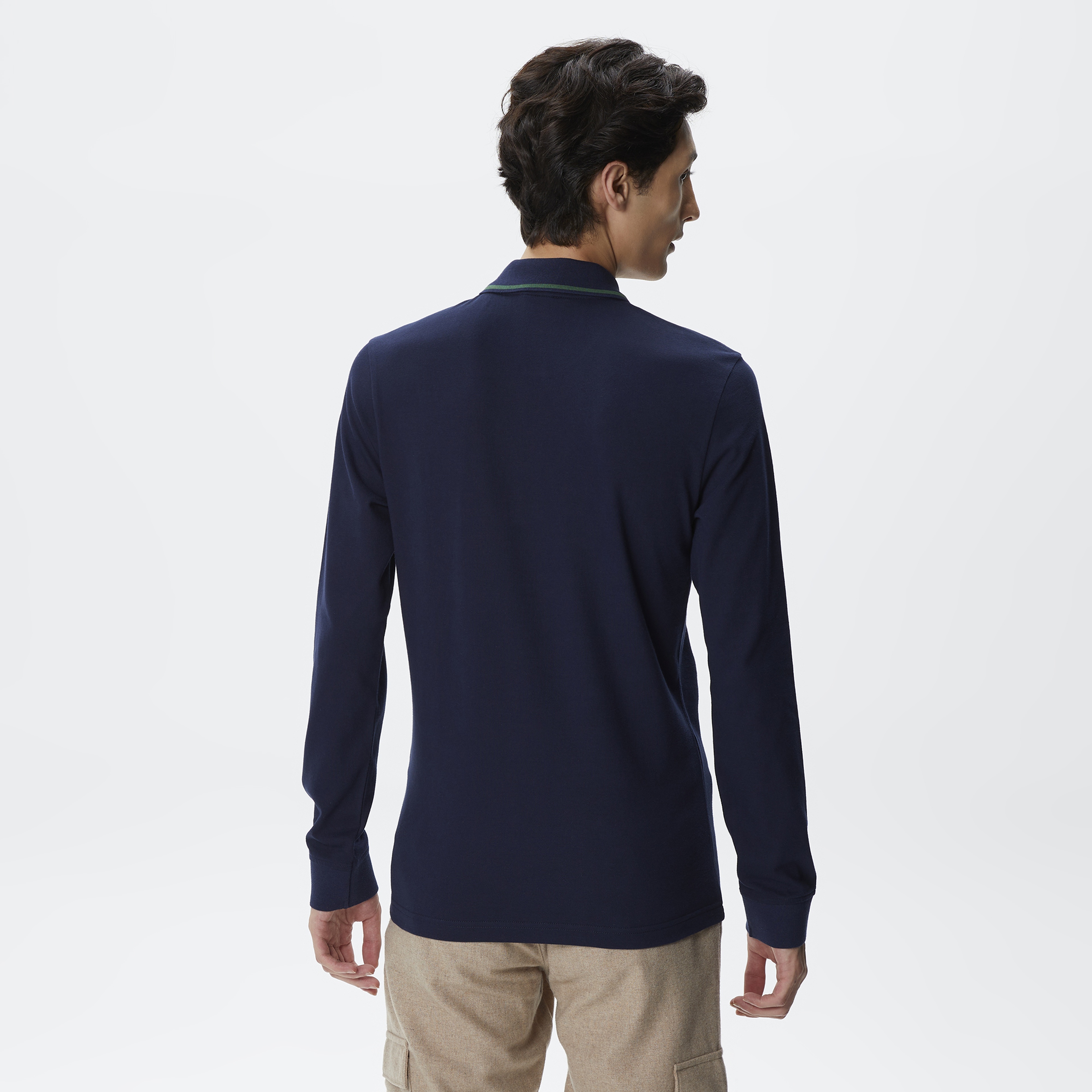 Erkek Slim Fit Uzun Kollu Lacivert Polo