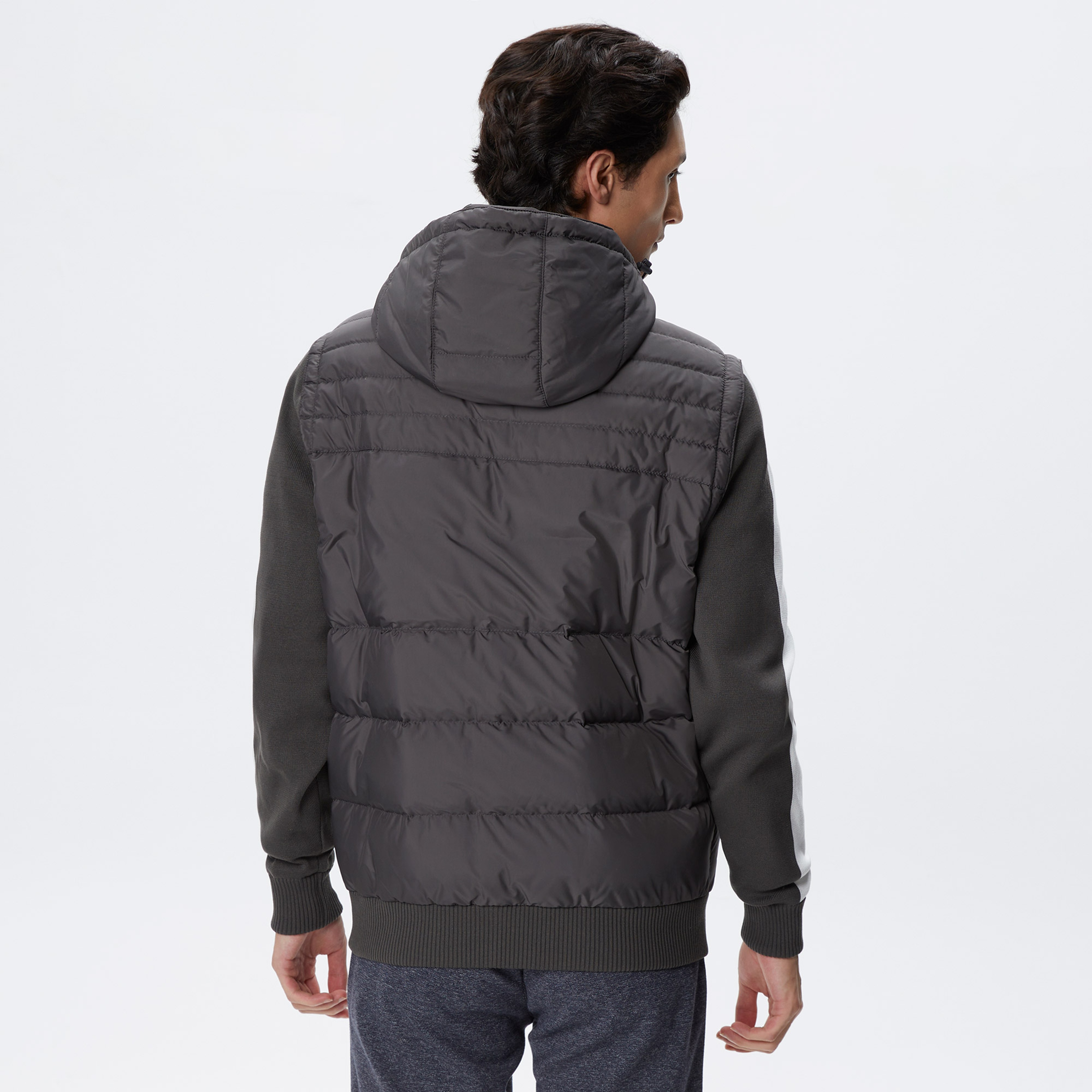 Erkek Kapüşonlu Gri Mont