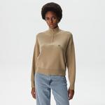 Kadın Relaxed Fit Yarım Fermuarlı Krem Triko