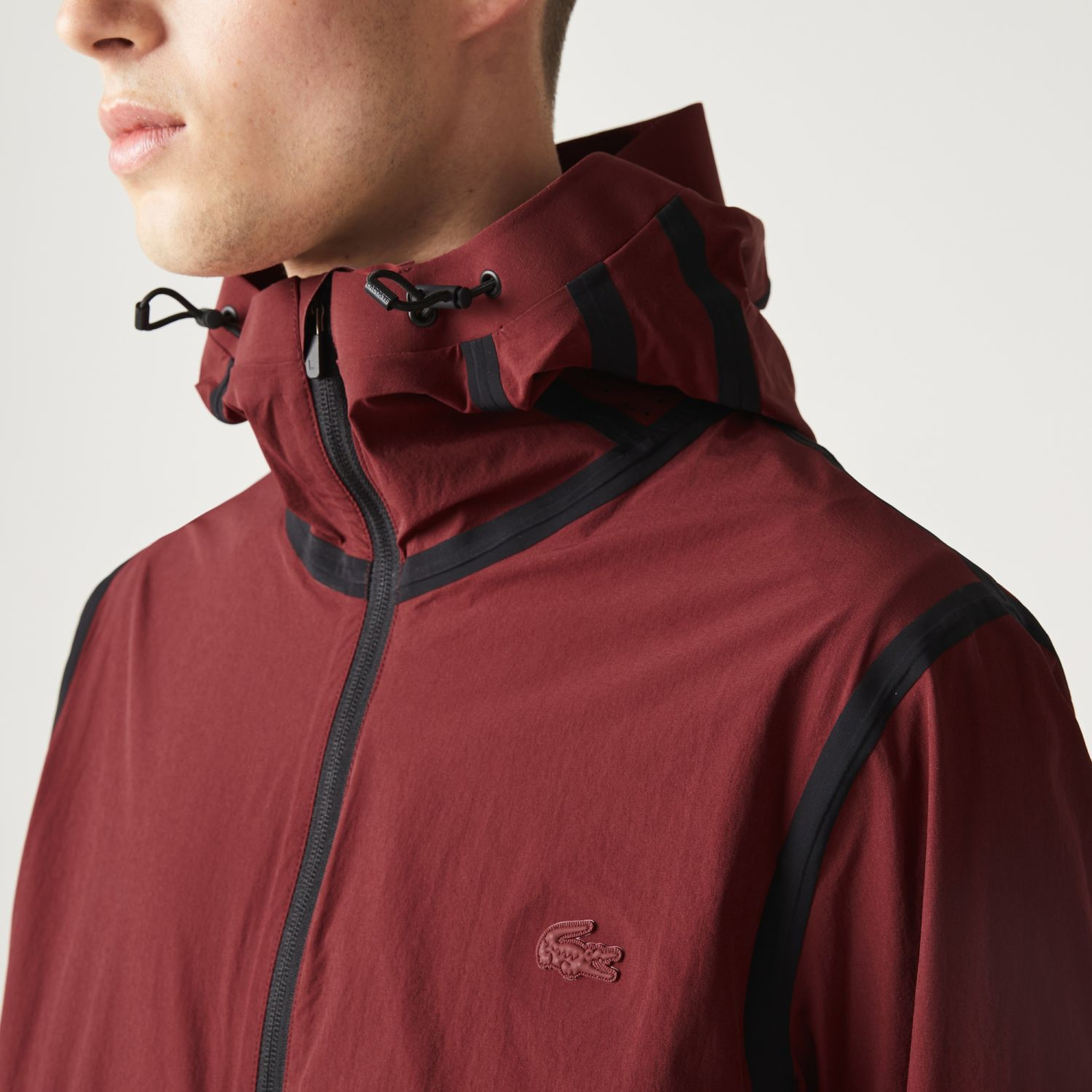 Lacoste Active Erkek Kapüşonlu Baskılı Bordo Mont
