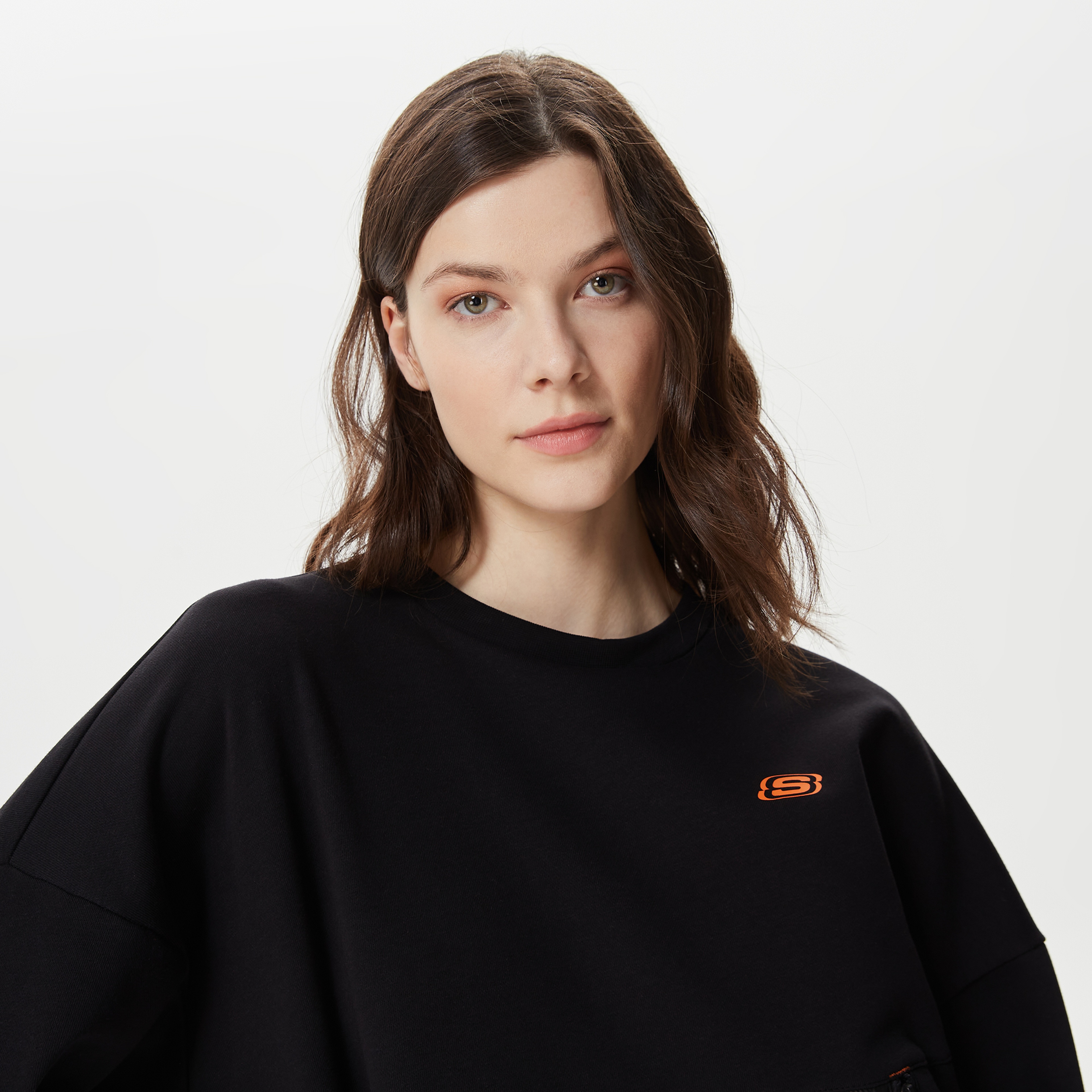 Skechers Fleece Fabric Block Crew Neck Kadın Siyah Sweatshirt