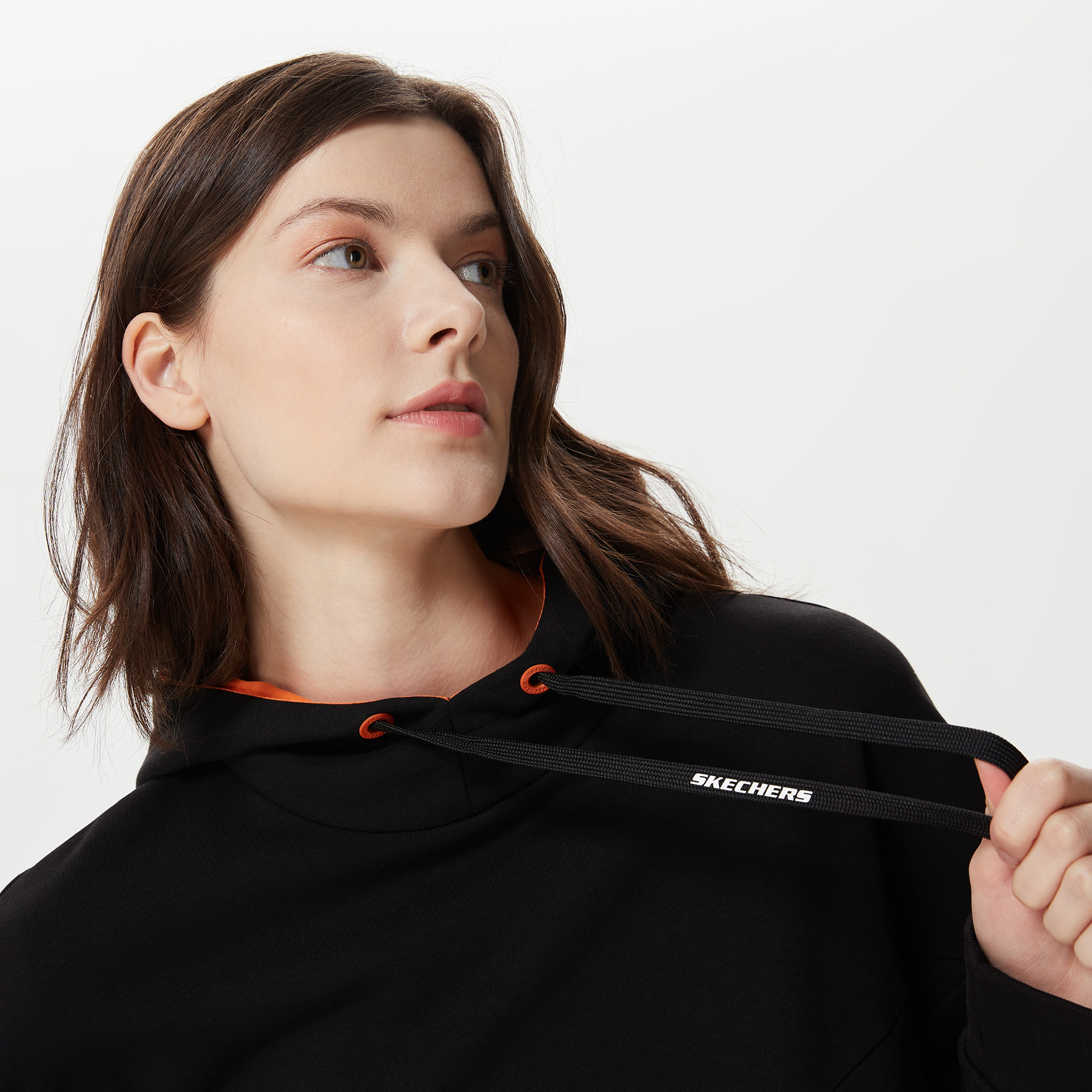 Skechers Lw Fleece Fabric Block Kadın Siyah Hoodie