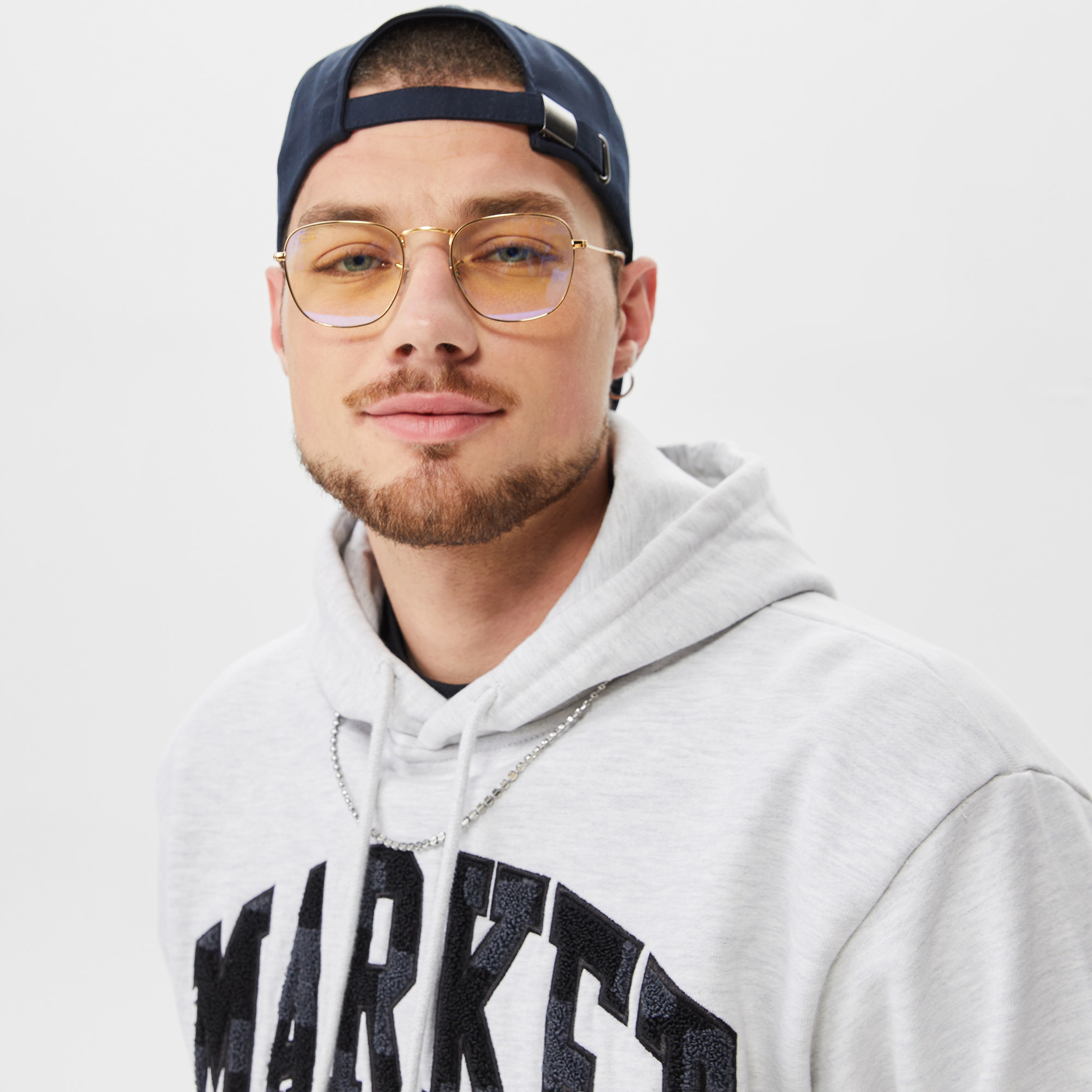 Market Chess Club Applique Fleece Erkek Beyaz Hoodie