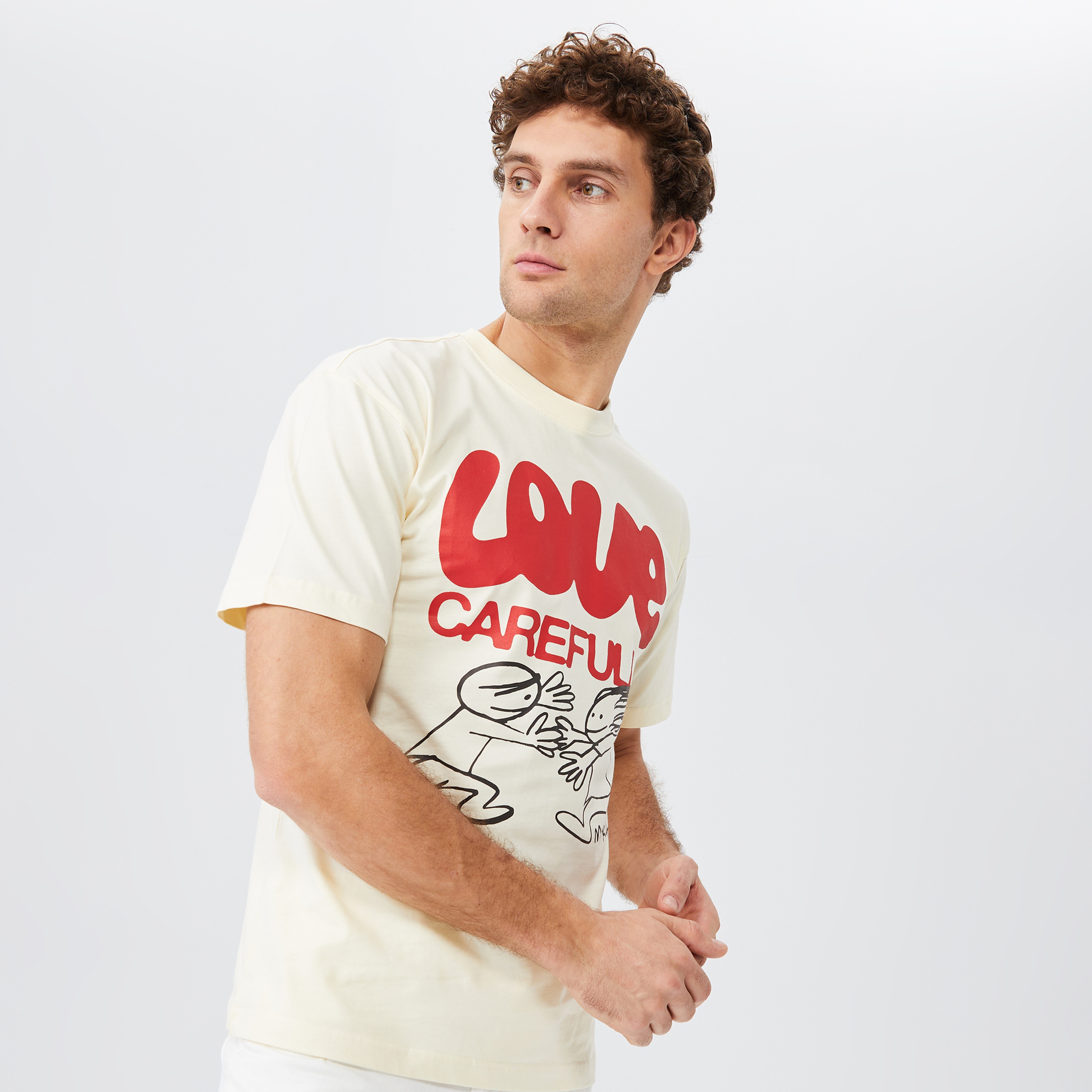 Market Love Carefully Erkek Krem T-Shirt