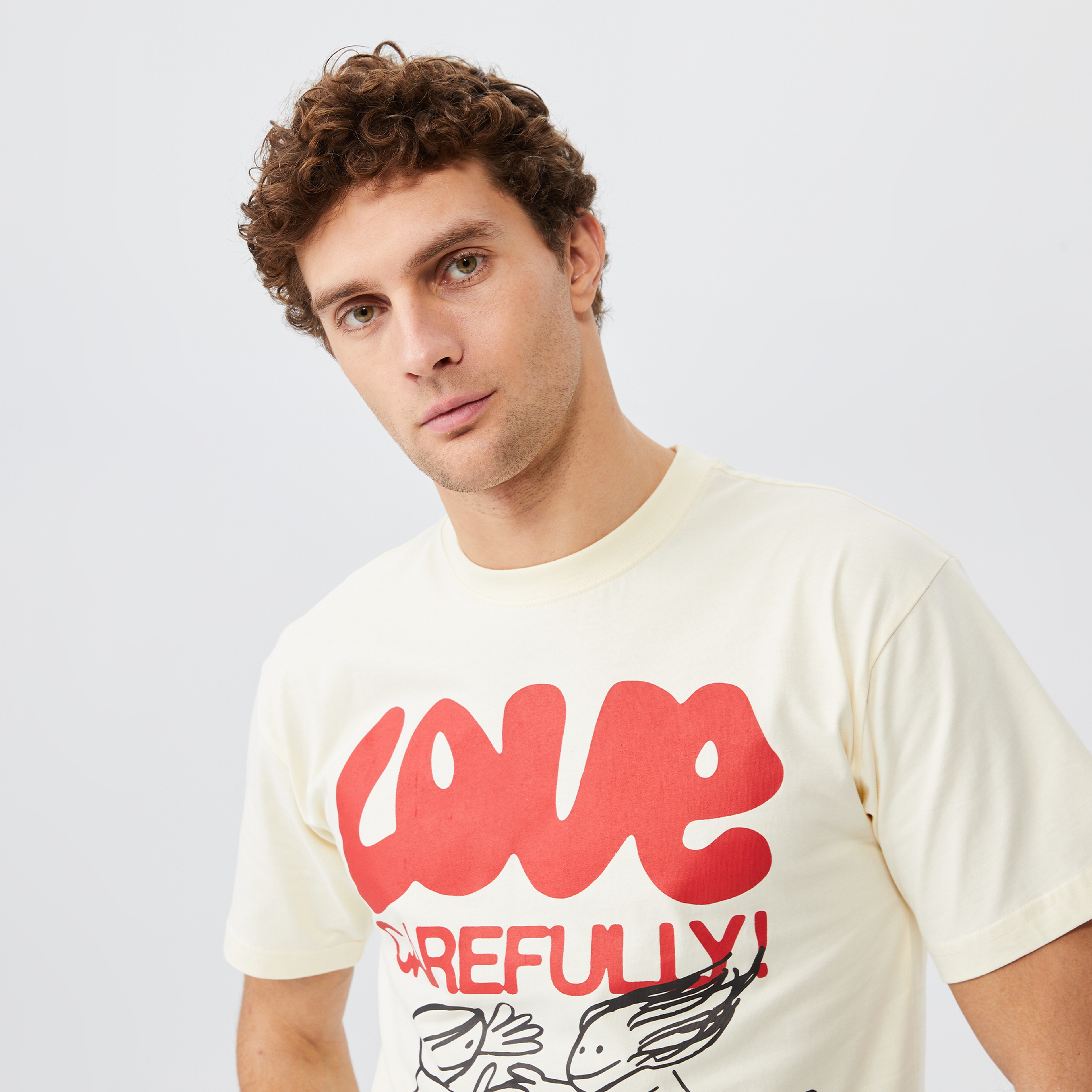 Market Love Carefully Erkek Krem T-Shirt