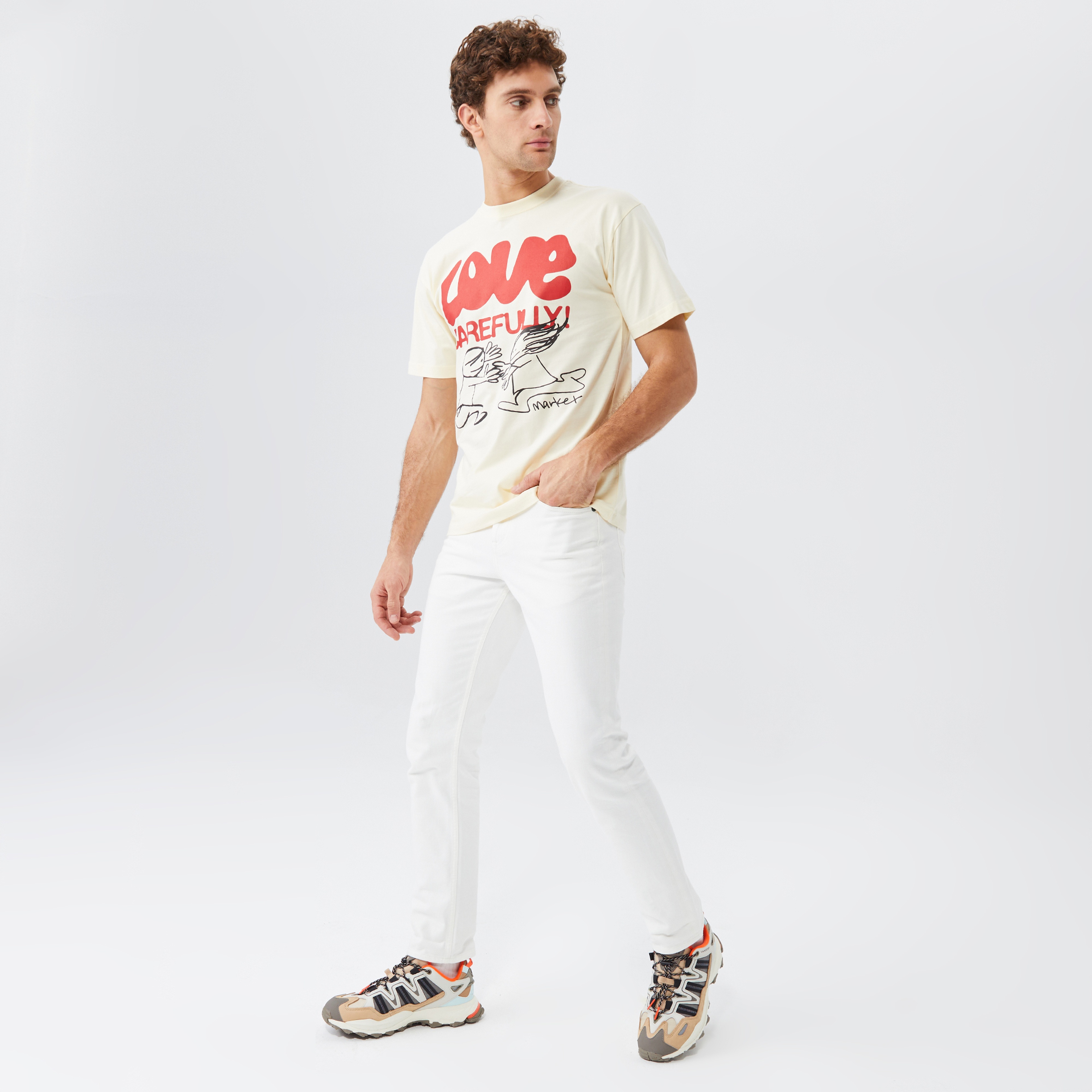 Market Love Carefully Erkek Krem T-Shirt