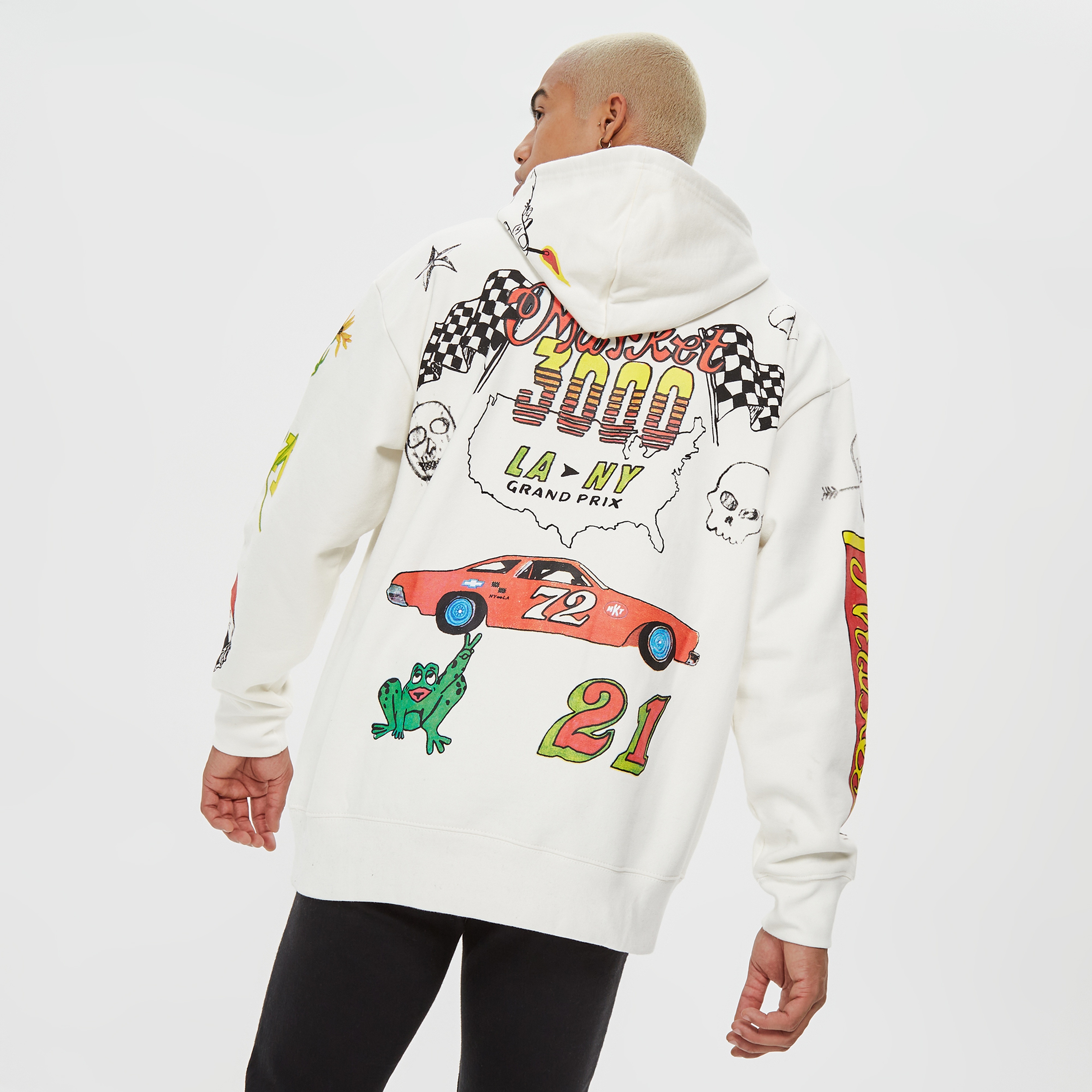 Market Varsity Hand-Drawn Erkek Krem Hoodie