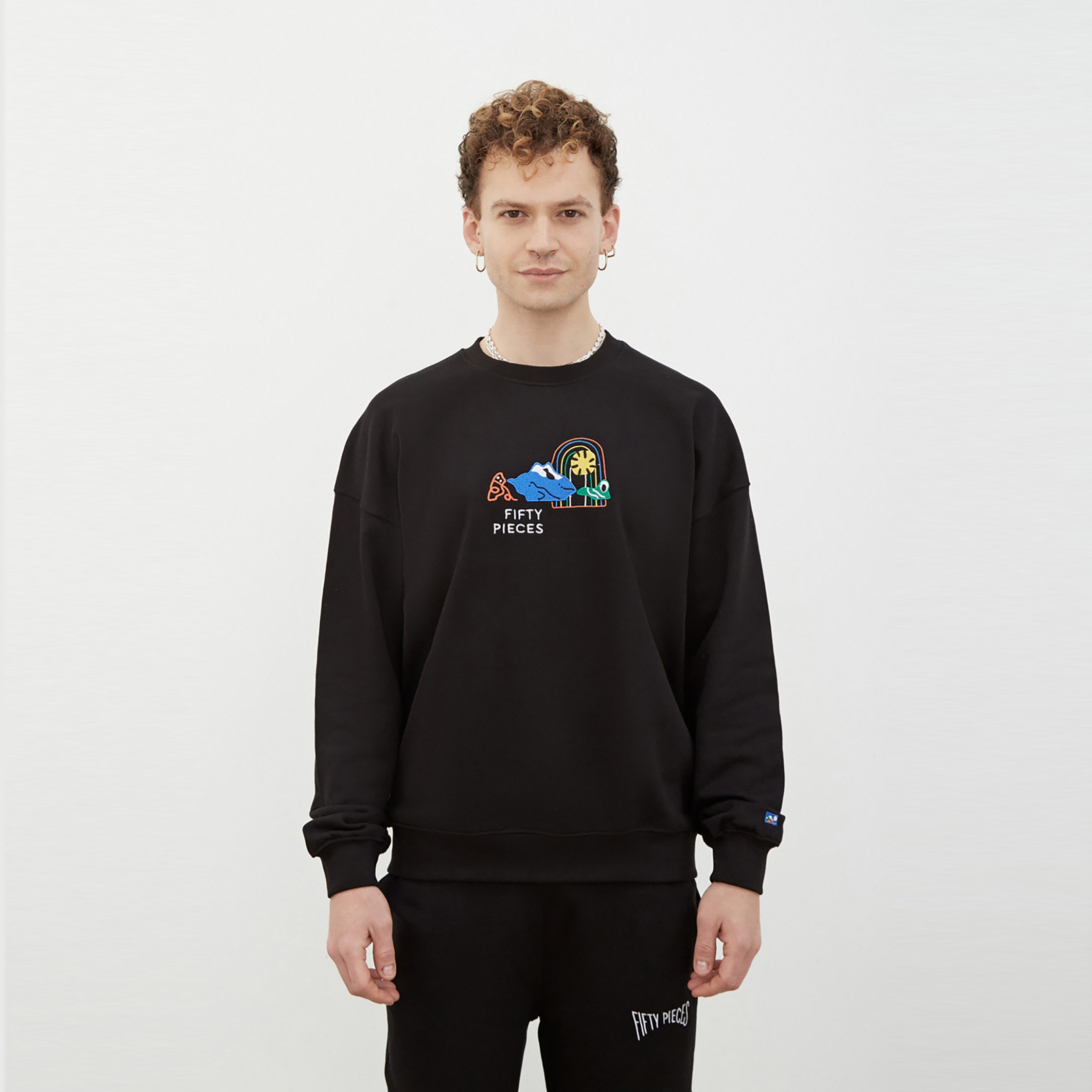 Fifty Pieces Dropped Shoulder Erkek Siyah Sweatshirt