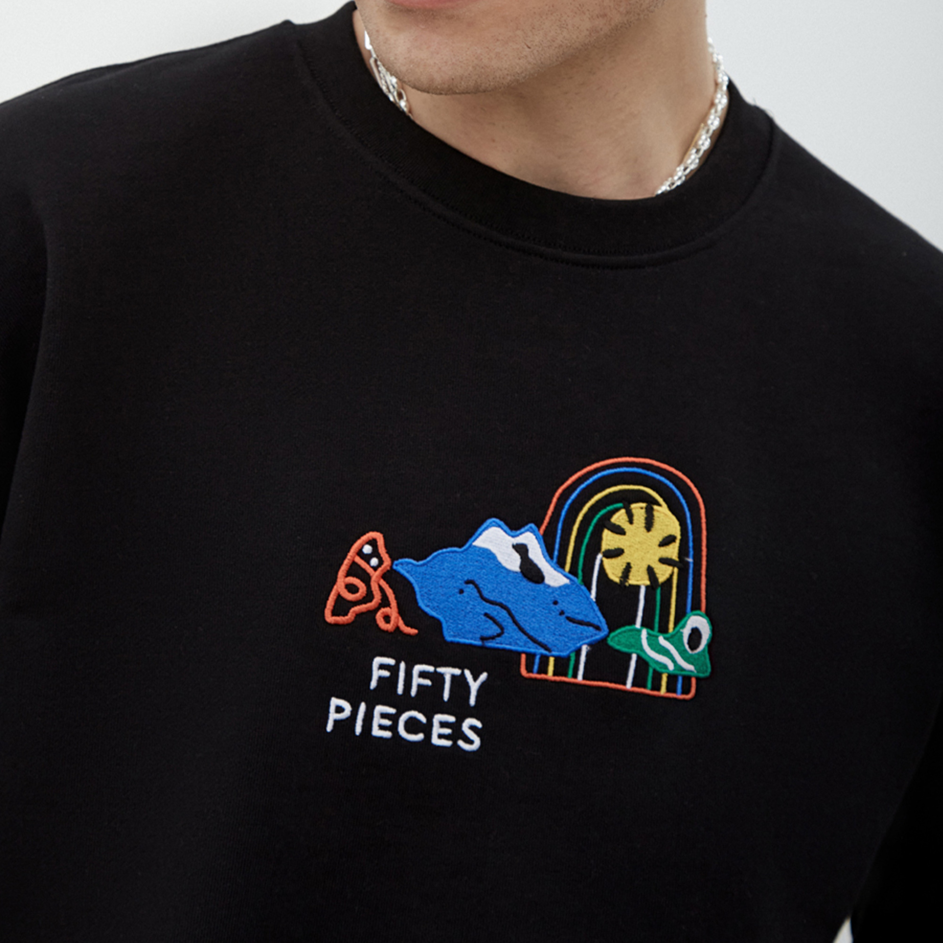 Fifty Pieces Dropped Shoulder Erkek Siyah Sweatshirt