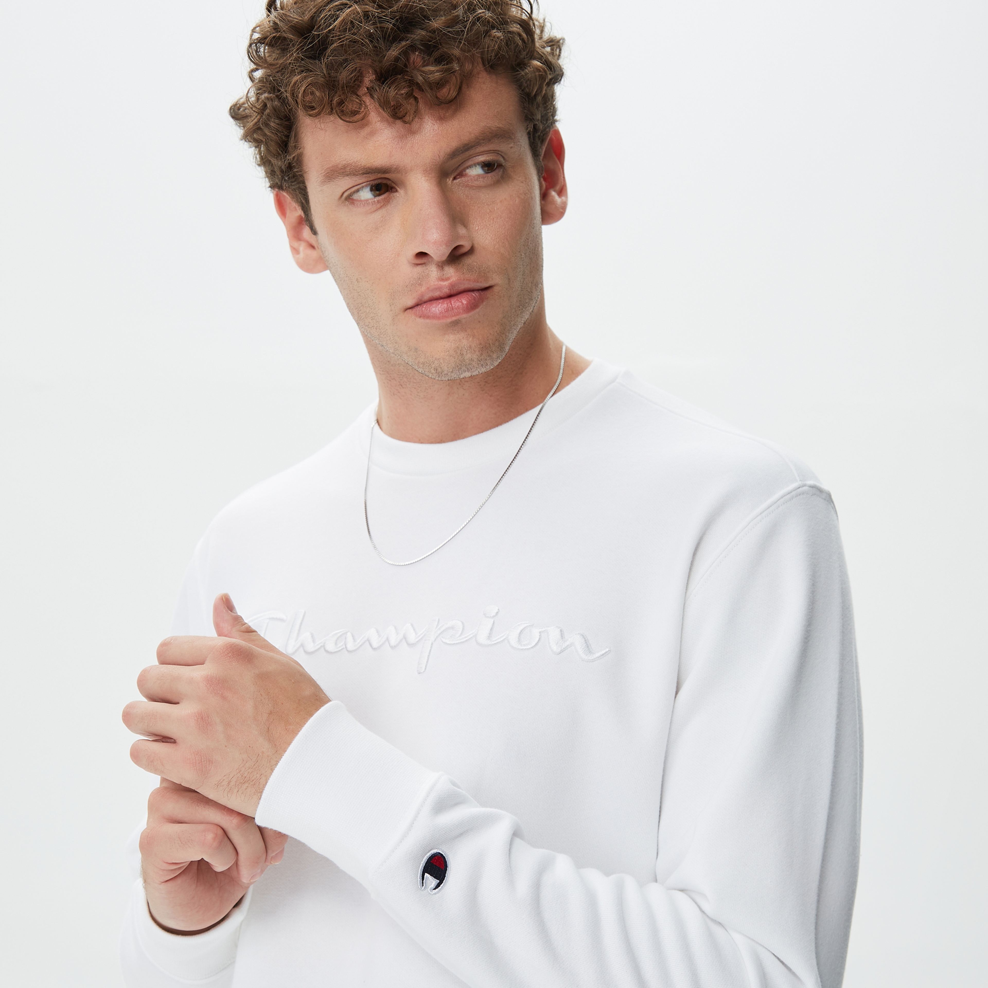 Champion Crewneck Erkek Beyaz Sweatshirt