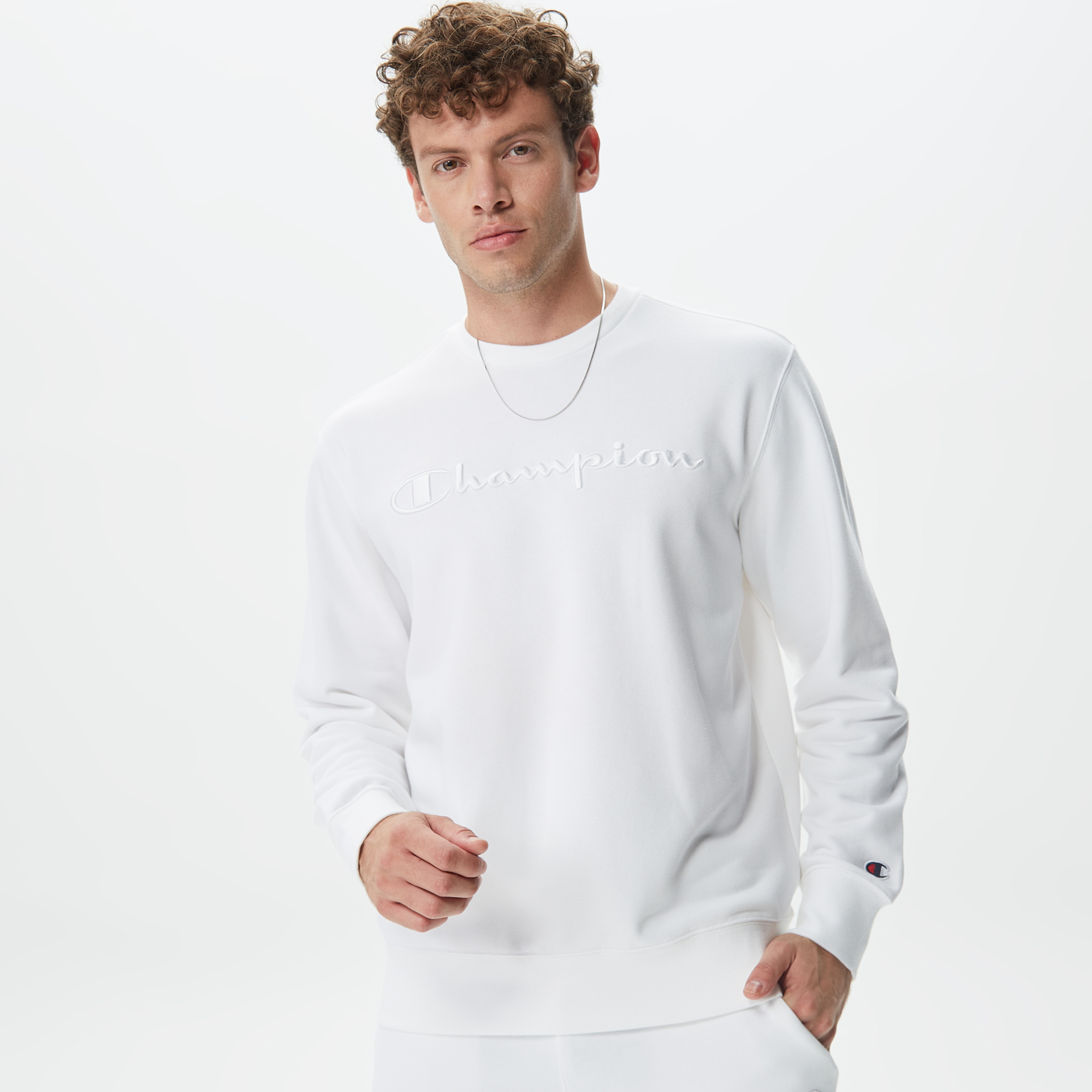 Champion Crewneck Erkek Beyaz Sweatshirt