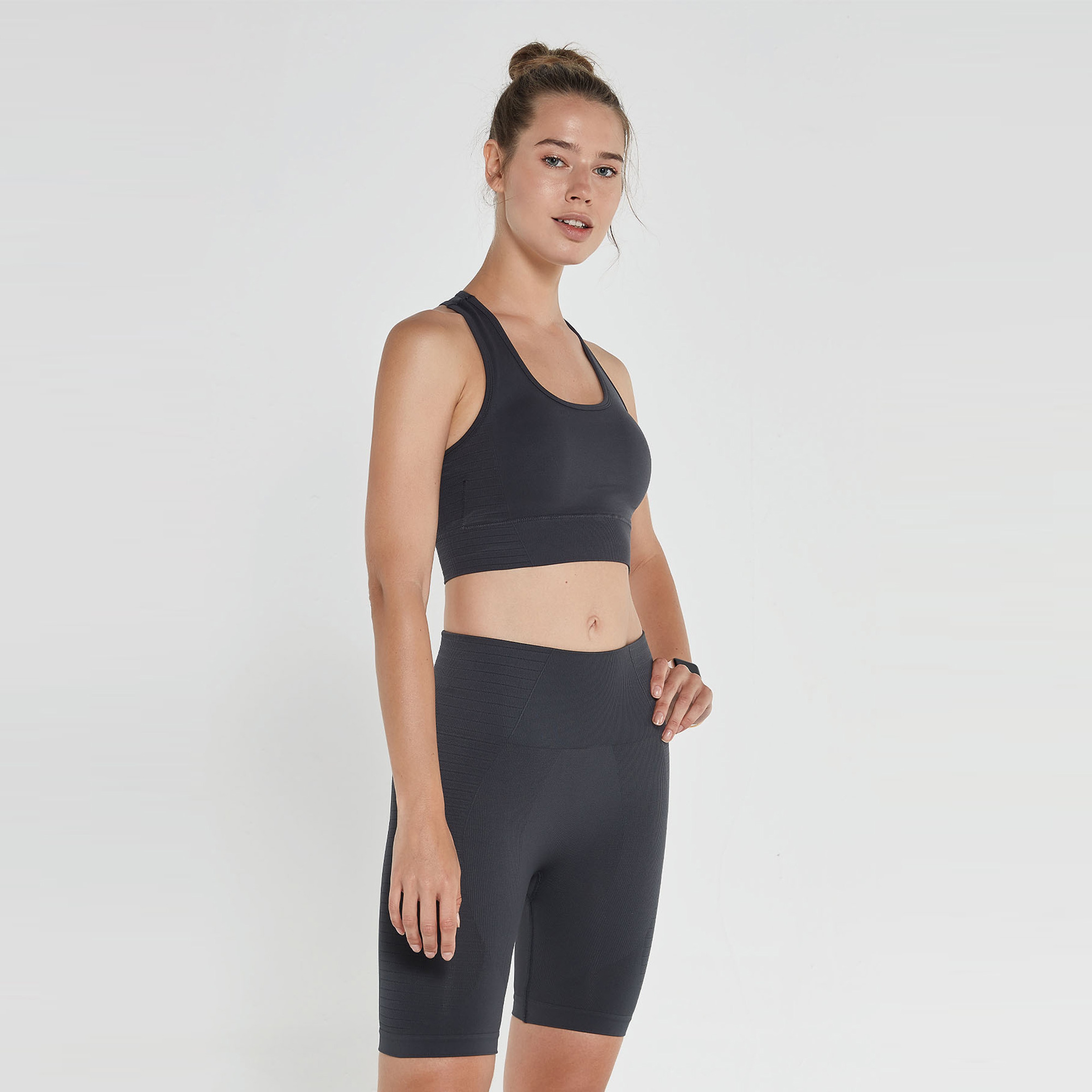 Jerf Gela Çift Katlı Kompress Kadın Gri Sport Bra