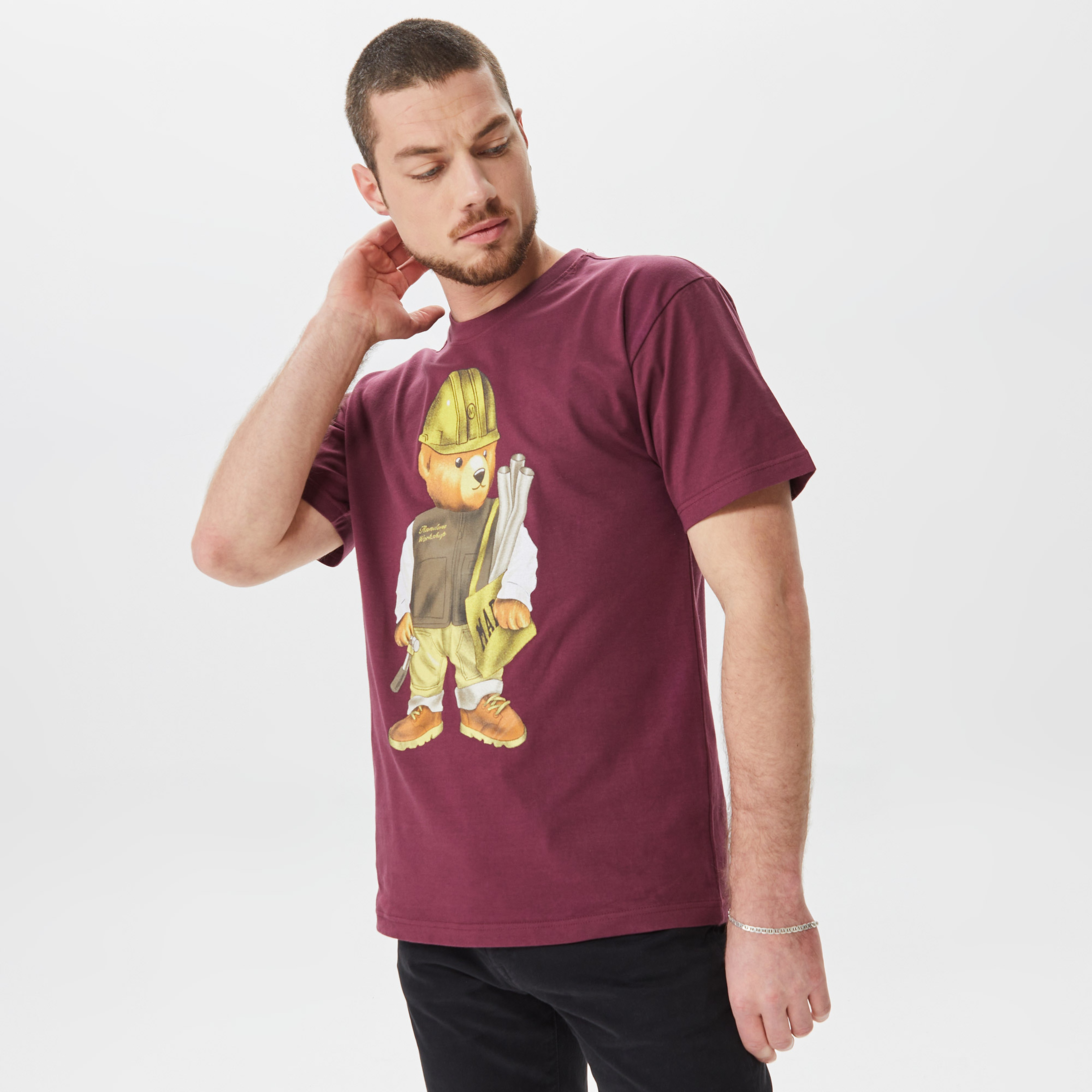 Market Workshop Bear Erkek Bordo T-Shirt