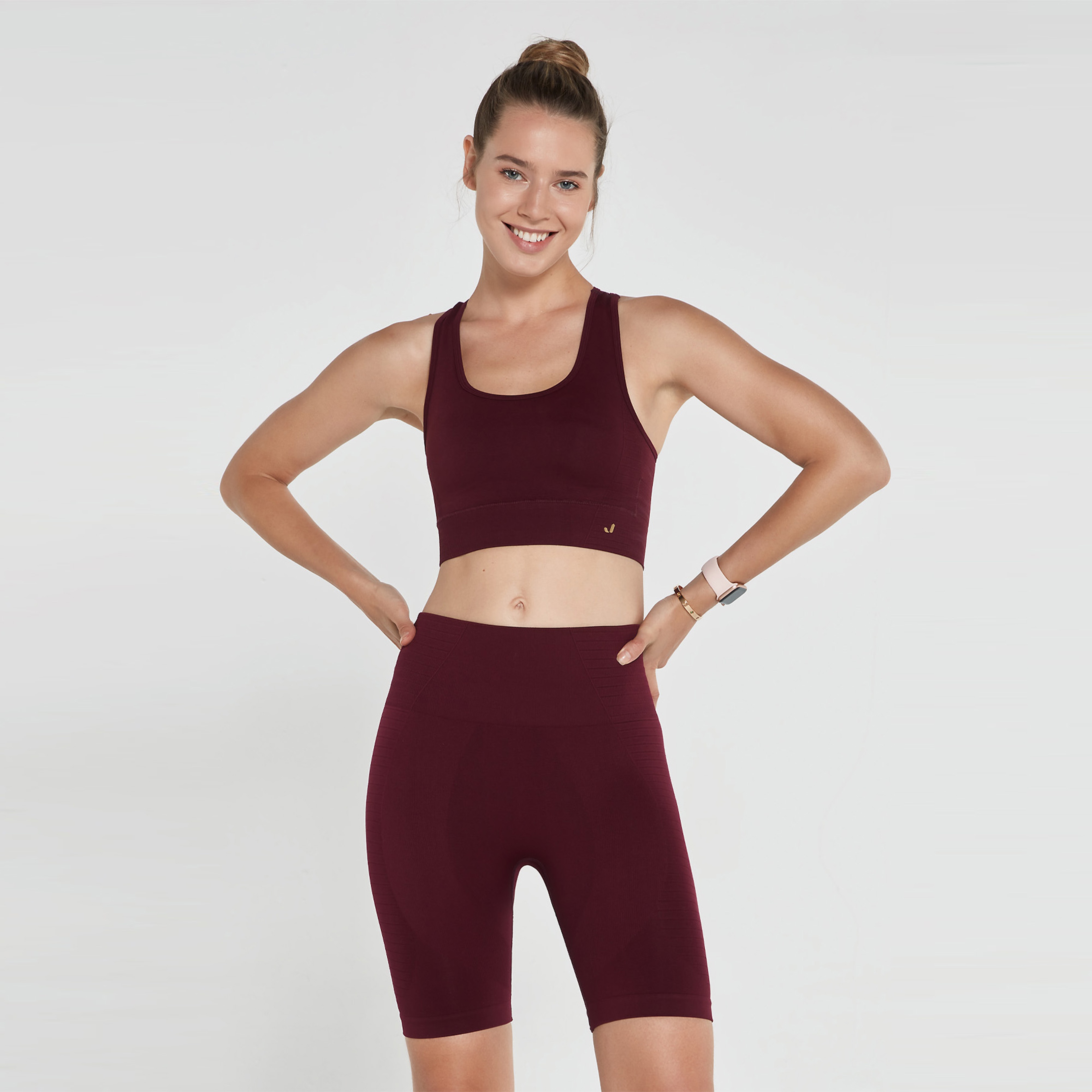 Jerf Gela Çift Katlı Kompress Kadın Bordo Sport Bra