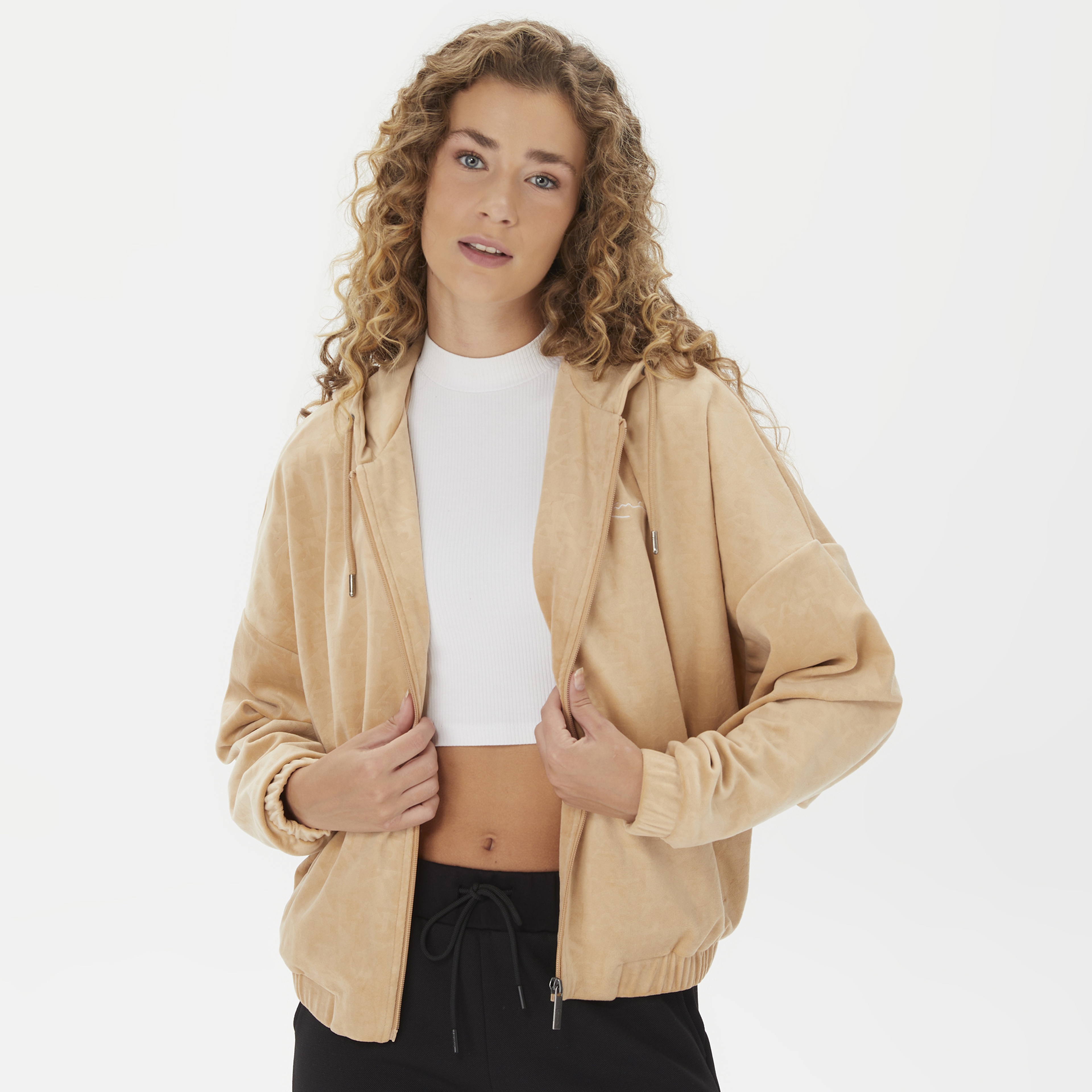 Karl Kani Signature Velvet Logo Wide Leg Erkek Bej Sweatshirt