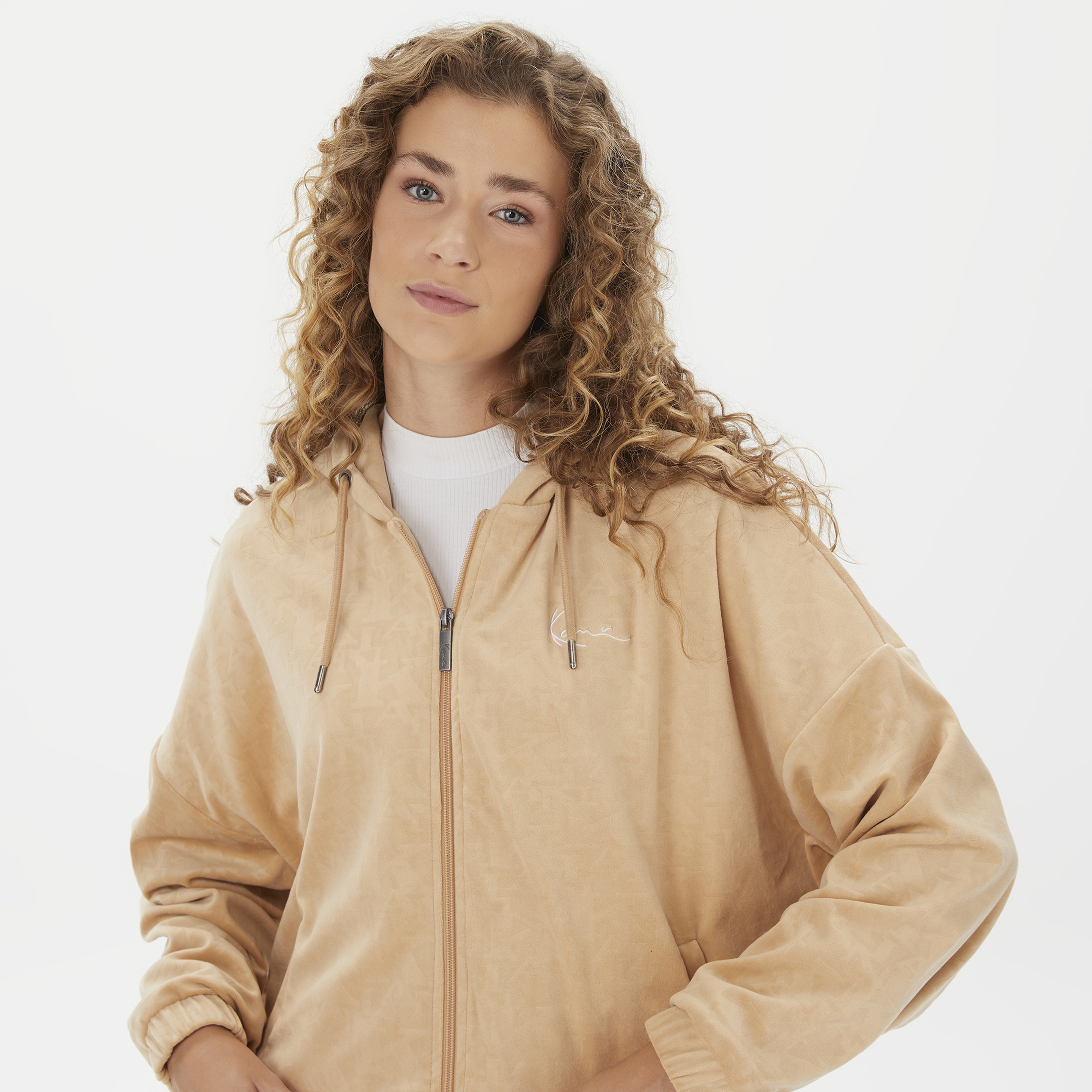 Karl Kani Signature Velvet Logo Wide Leg Erkek Bej Sweatshirt