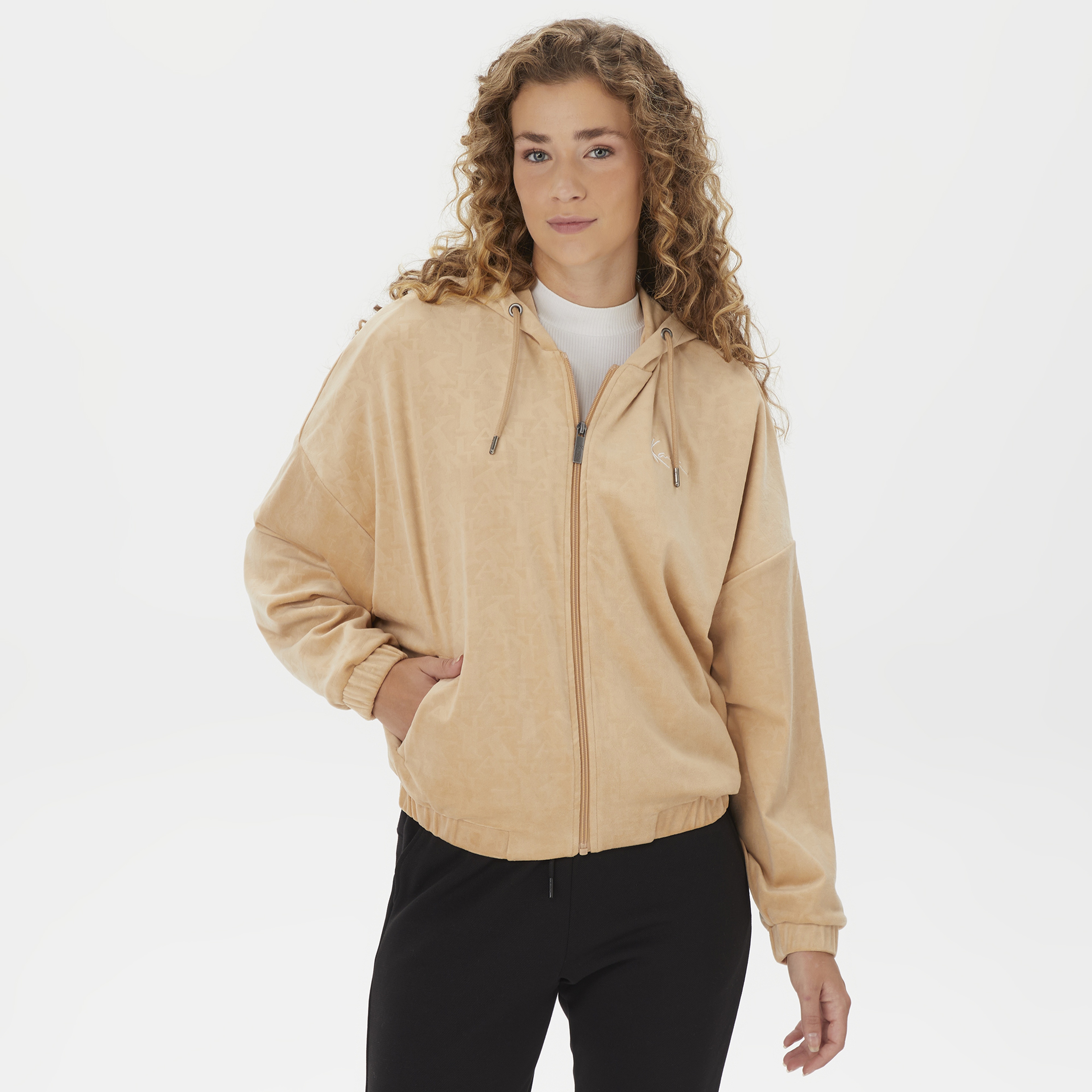 Karl Kani Signature Velvet Logo Wide Leg Erkek Bej Sweatshirt