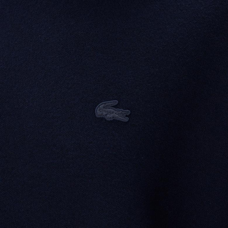 Kadın Loose Fit Uzun Kollu Bisiklet Yaka Lacivert Elbise