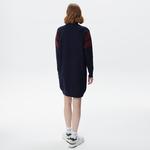 Kadın Loose Fit Uzun Kollu Bisiklet Yaka Lacivert Elbise