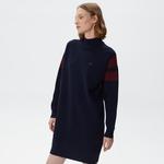 Kadın Loose Fit Uzun Kollu Bisiklet Yaka Lacivert Elbise