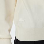 Kadın Regular Fit Dik Yaka Baskılı Beyaz Kazak