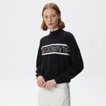 Kadın Regular Fit Dik Yaka Baskılı Siyah Kazak