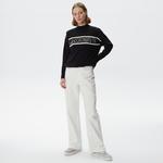 Kadın Regular Fit Dik Yaka Baskılı Siyah Kazak