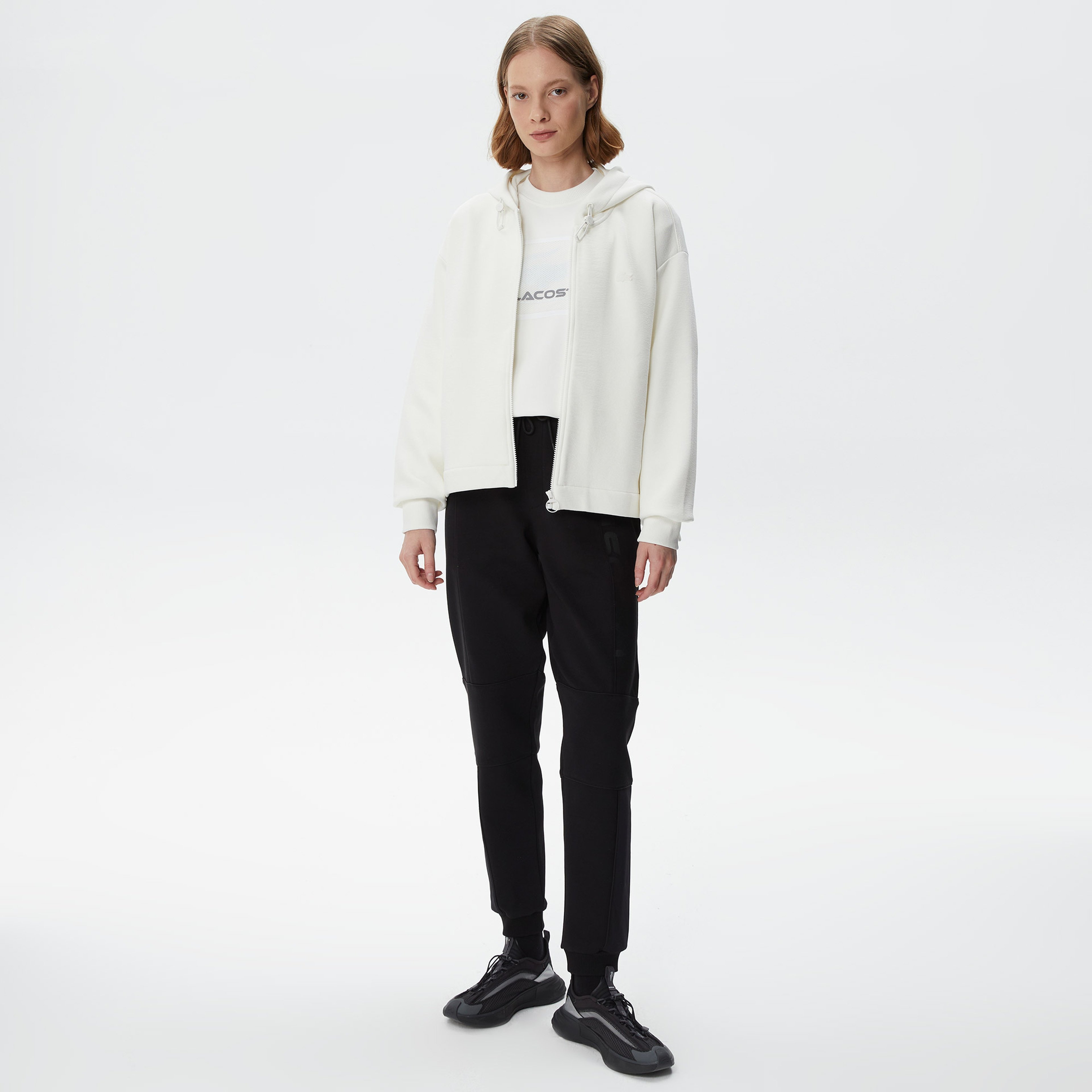 Kadın Relaxed Fit Kapüşonlu Beyaz Sweatshirt