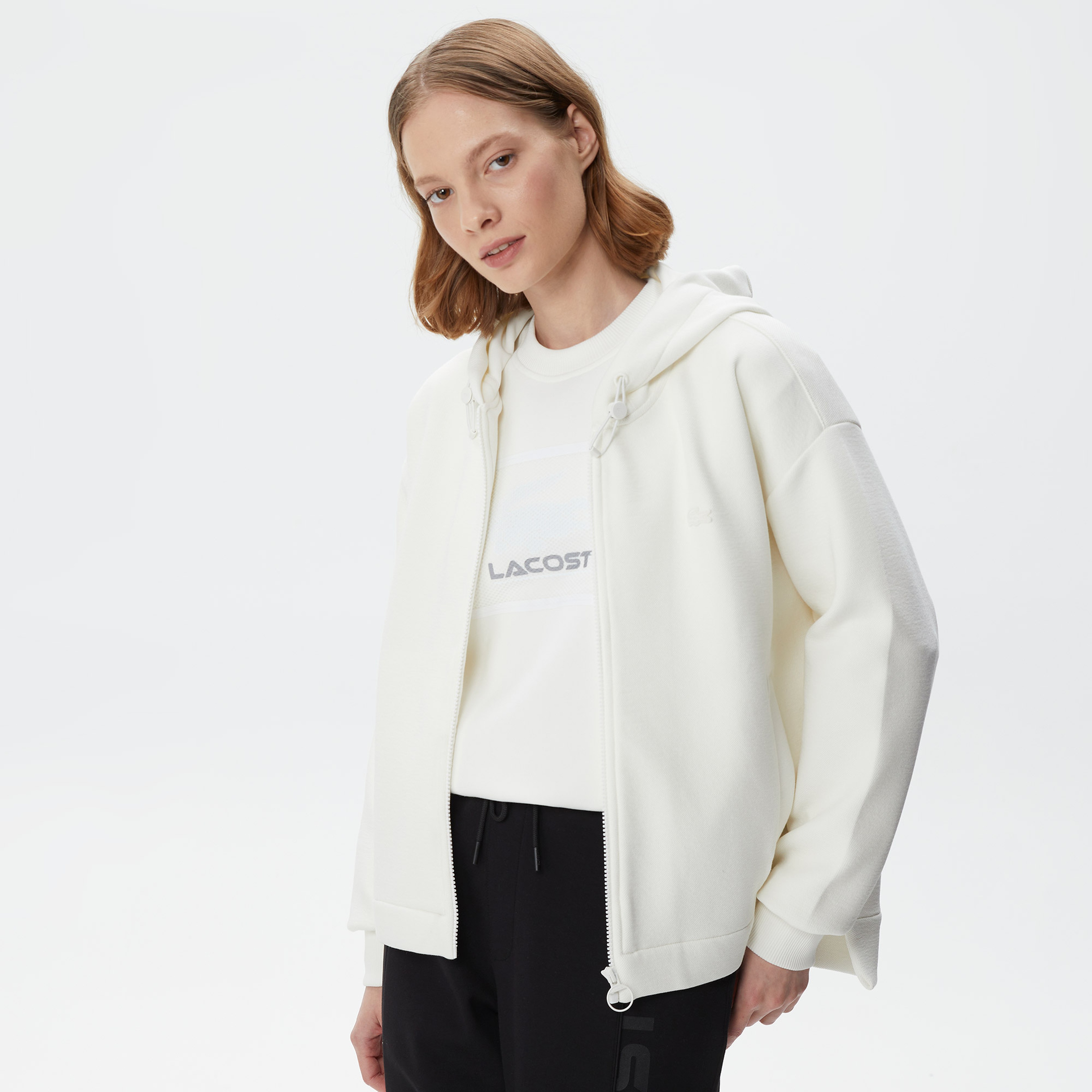 Kadın Relaxed Fit Kapüşonlu Beyaz Sweatshirt