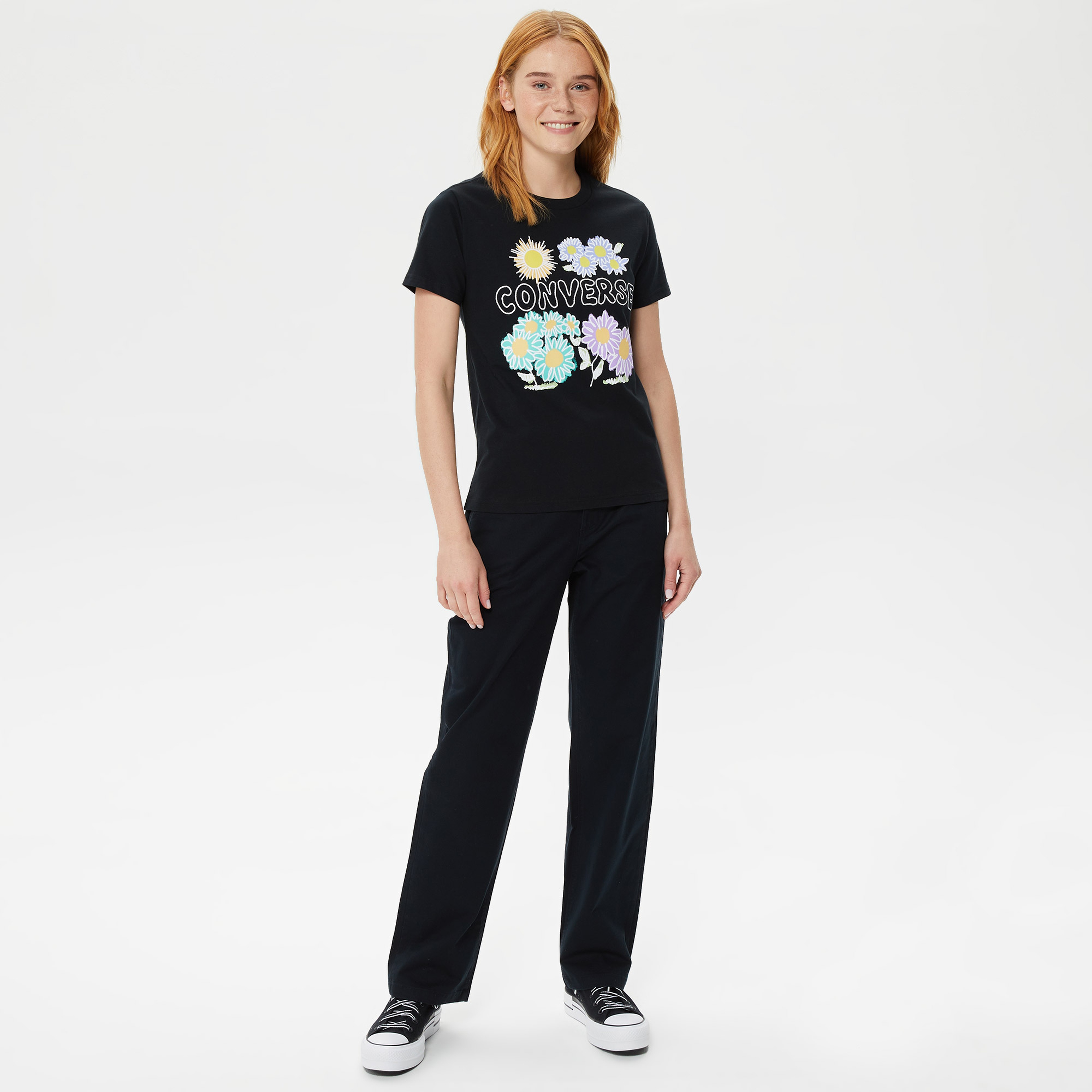 Converse Grow Together Floral Kadın Siyah T-Shirt