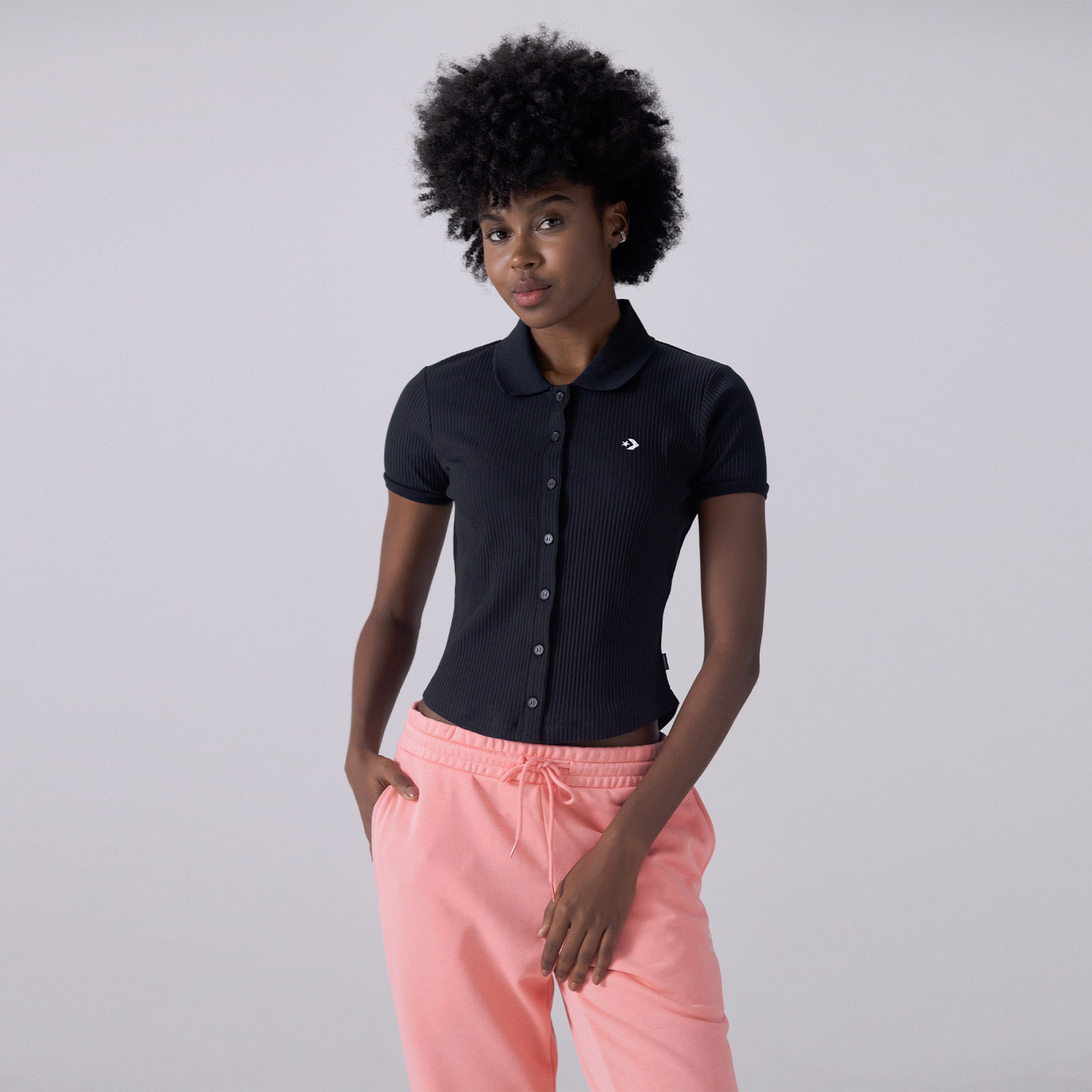 Converse Slim Fit Kadın Siyah Polo