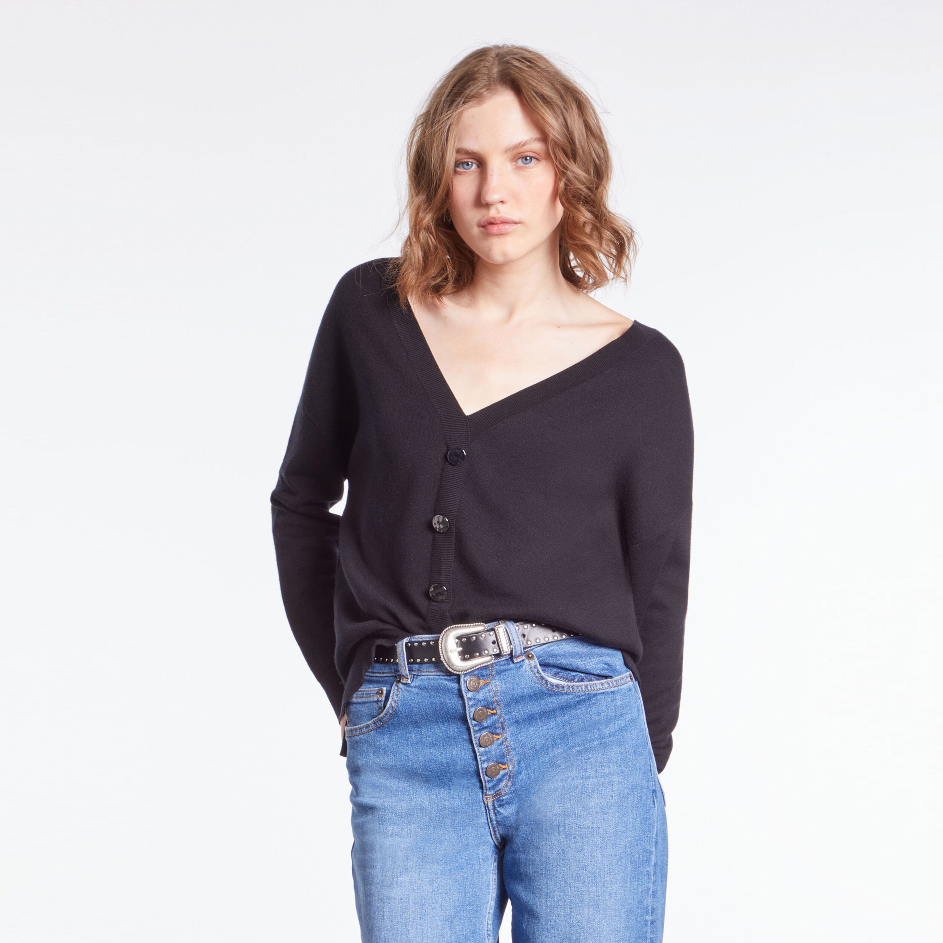 KADIN STRAIGHT FIT BİSİKLET YAKA SİYAH KAZAK