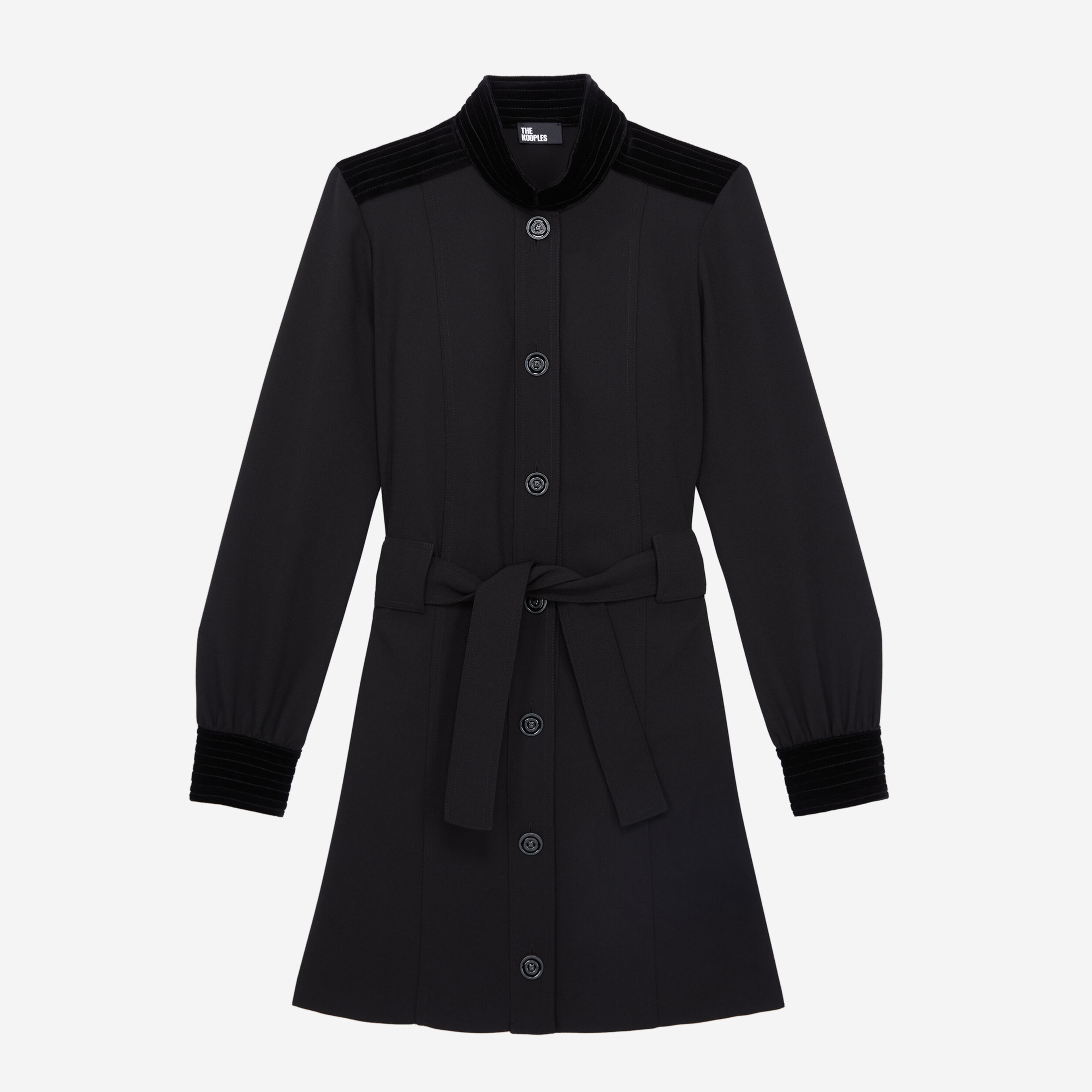 KADIN DÜĞMELİ UZUN KOLLU DİK YAKA SİYAH ELBİSE