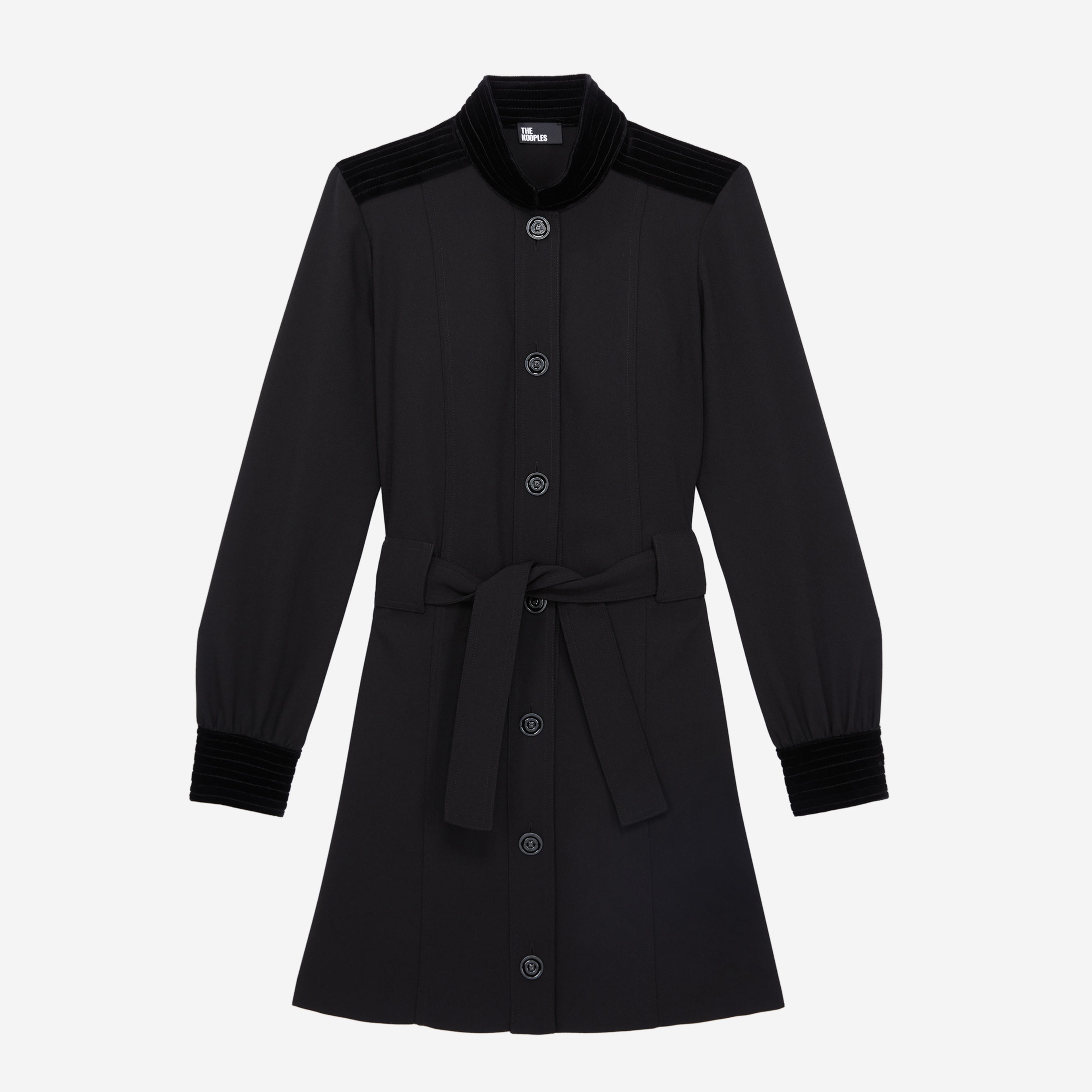 KADIN DÜĞMELİ UZUN KOLLU DİK YAKA SİYAH ELBİSE