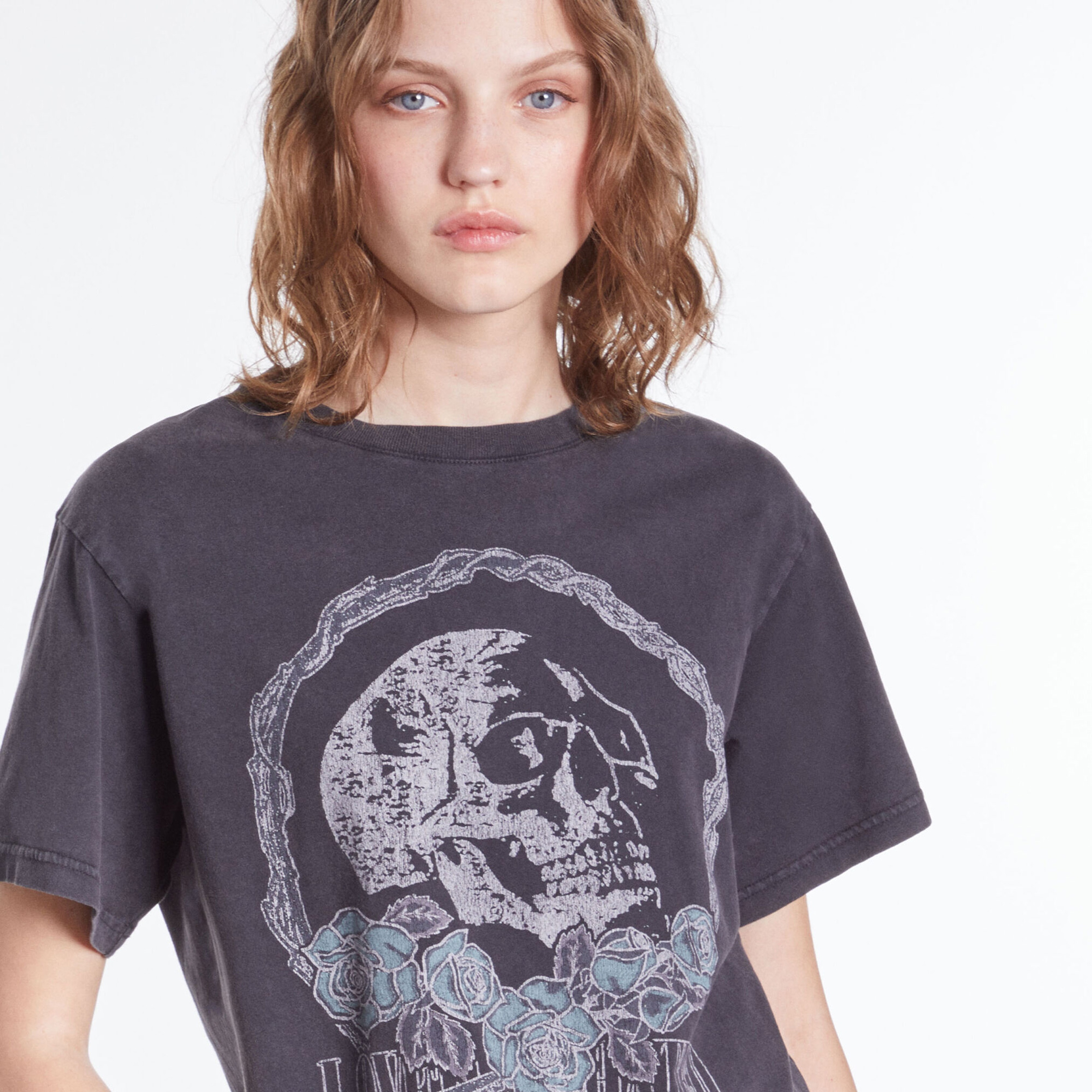 KADIN BİSİKLET YAKA BASKILI SİYAH T-SHIRT