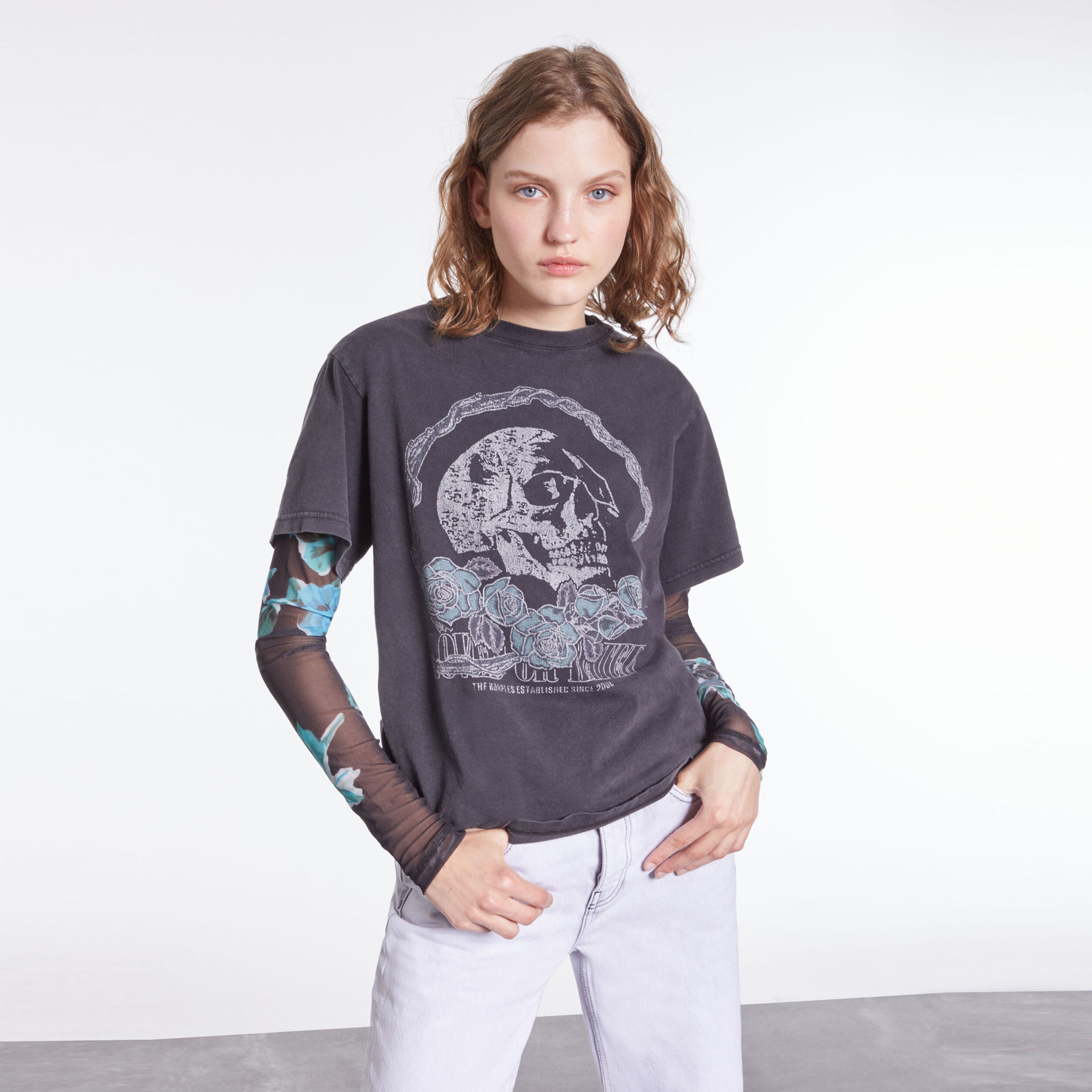 KADIN BİSİKLET YAKA BASKILI SİYAH T-SHIRT