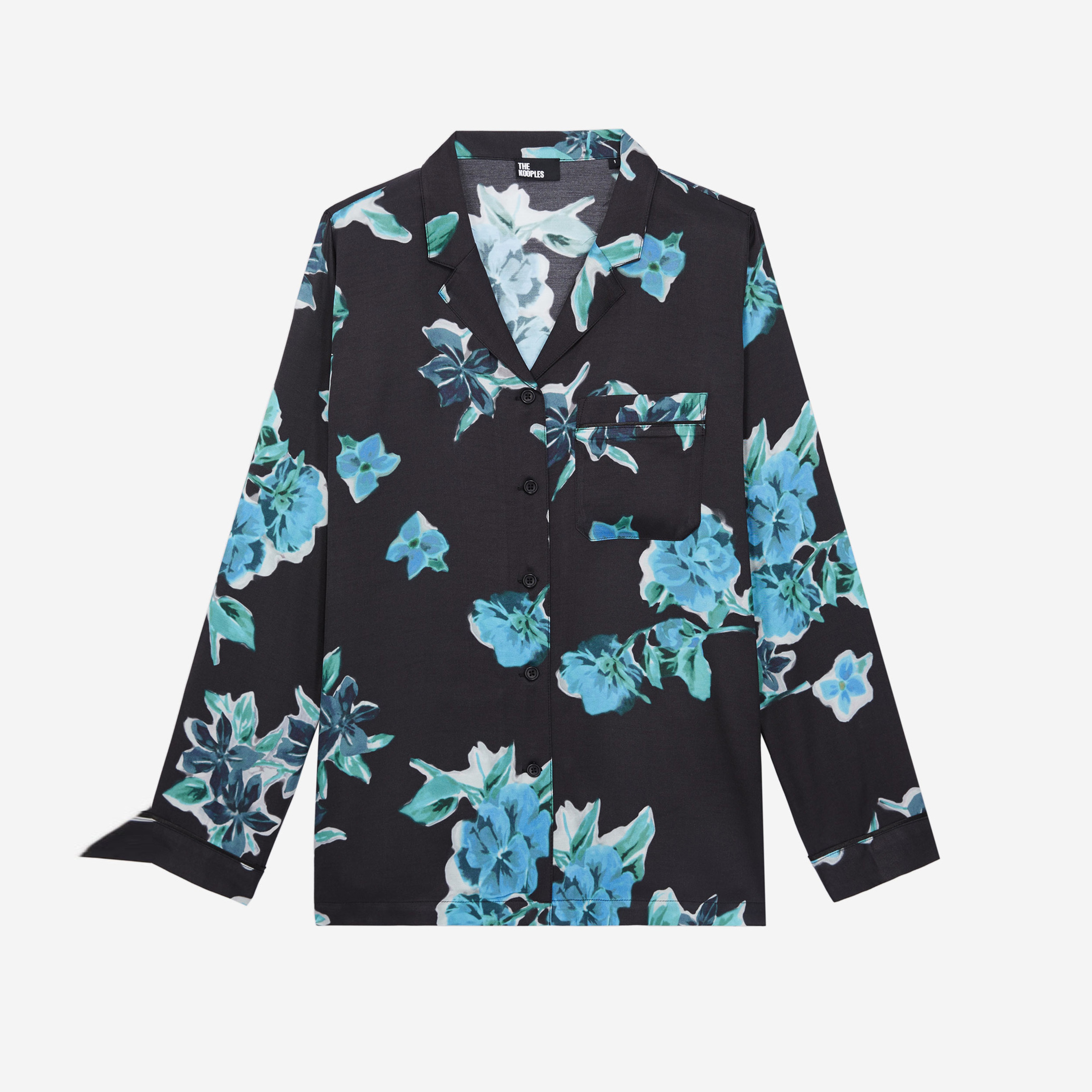 KADIN ÇİÇEK DESENLİ SİYAH GÖMLEK