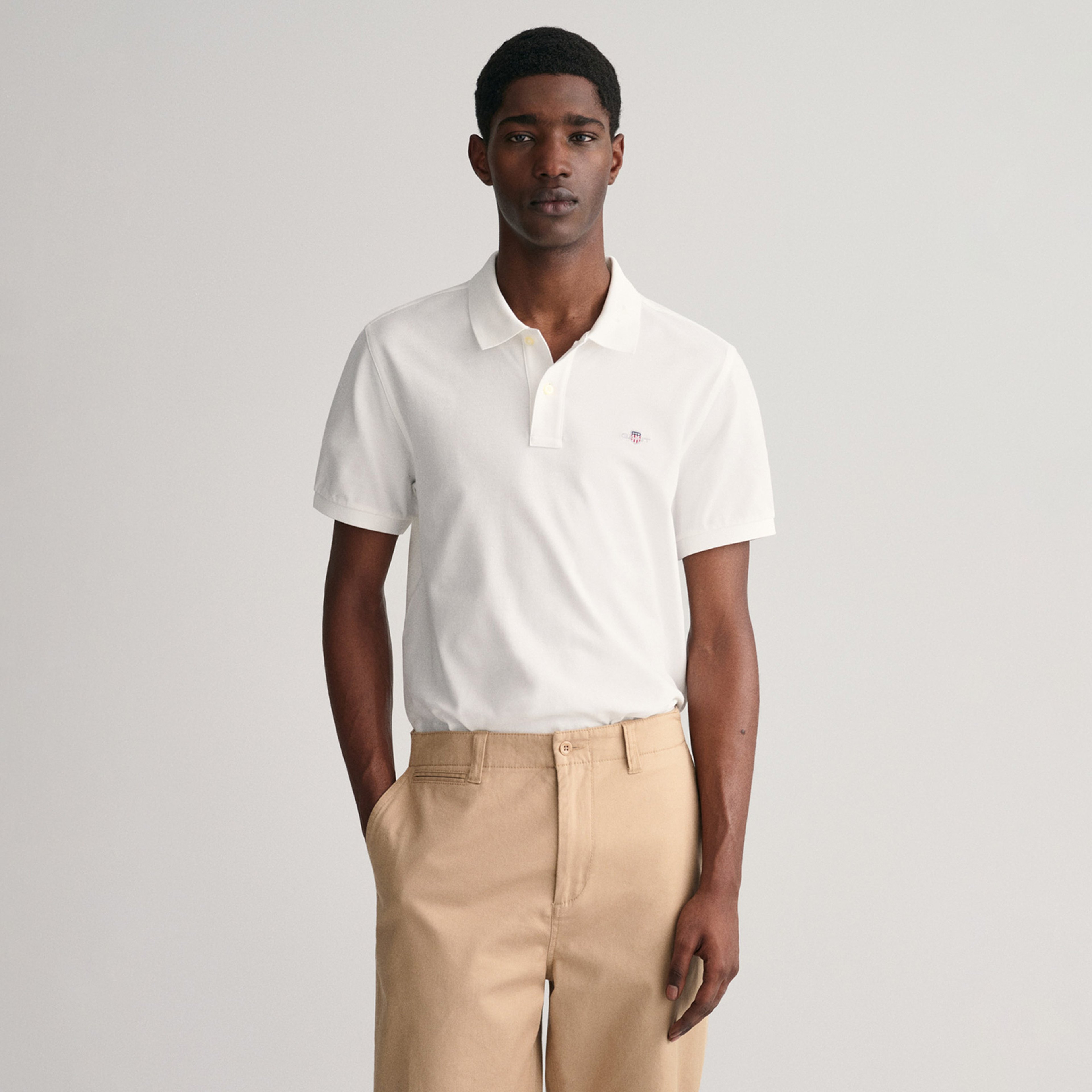 GANT Erkek Beyaz Regular Fit Düğmeli Yaka Polo T-Shirt