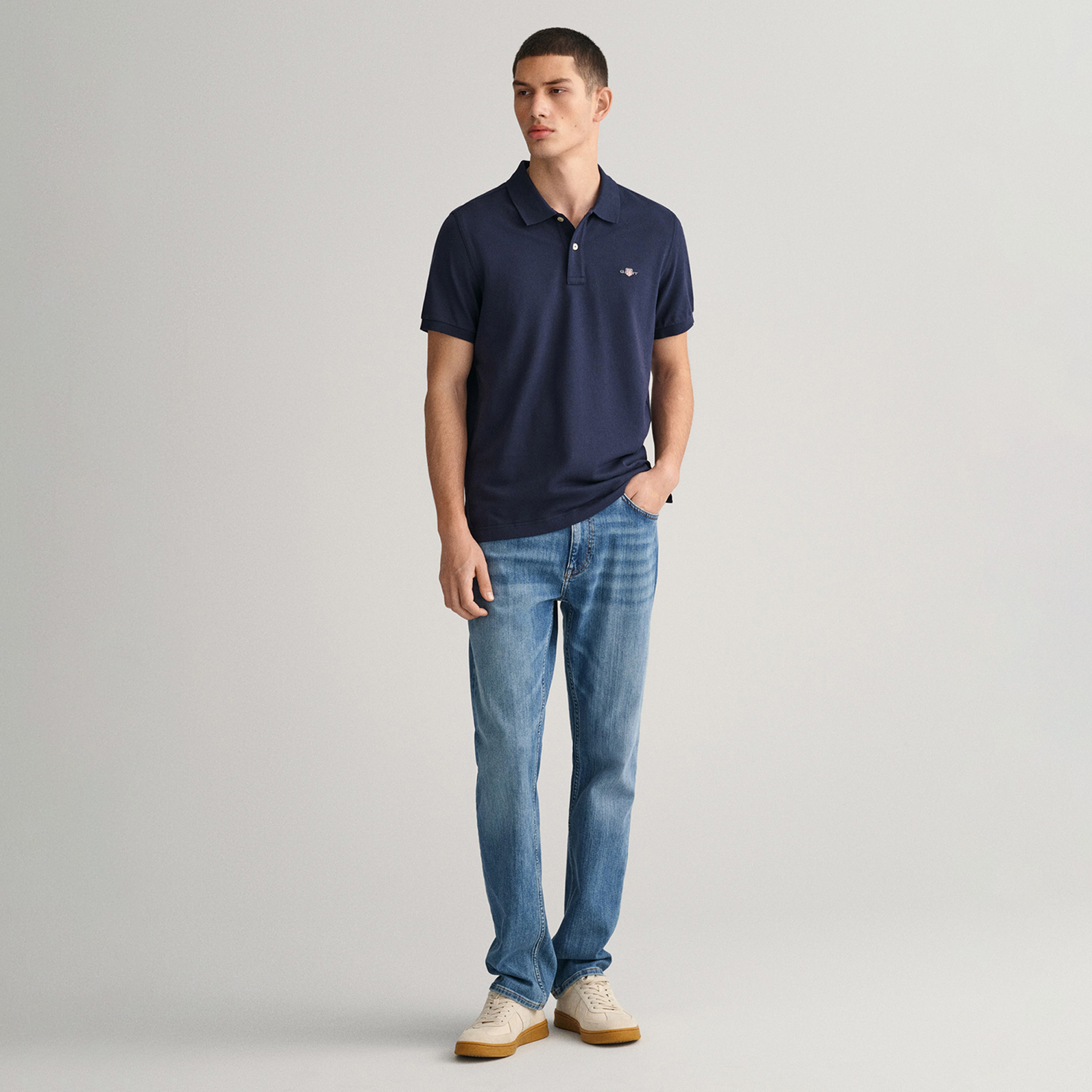 GANT Erkek Mavi Regular Fit Düğmeli Yaka Polo T-Shirt