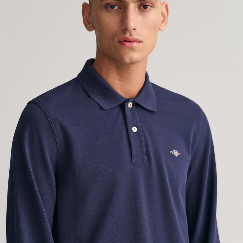 Gant Erkek Lacivert Regular Fit Uzun Kollu Polo