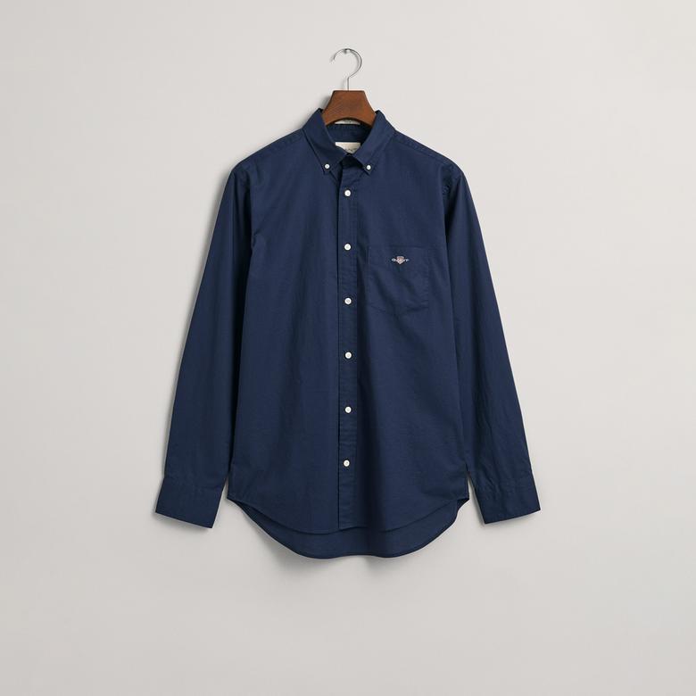 GANT Erkek Lacivert Regular Fit Düğmeli Yaka Poplin Gömlek