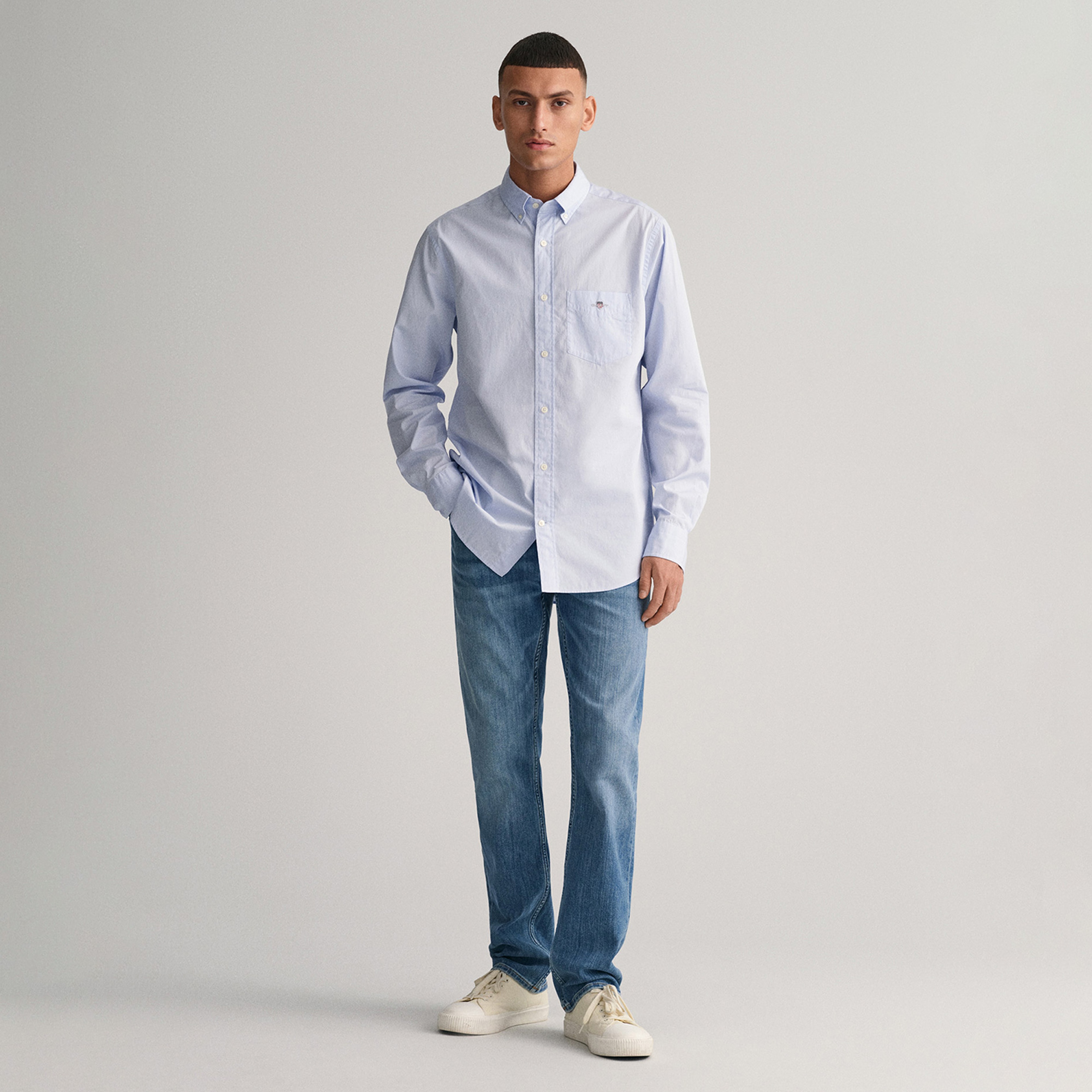 GANT Erkek Mavi Regular Fit Düğmeli Yaka Poplin Gömlek