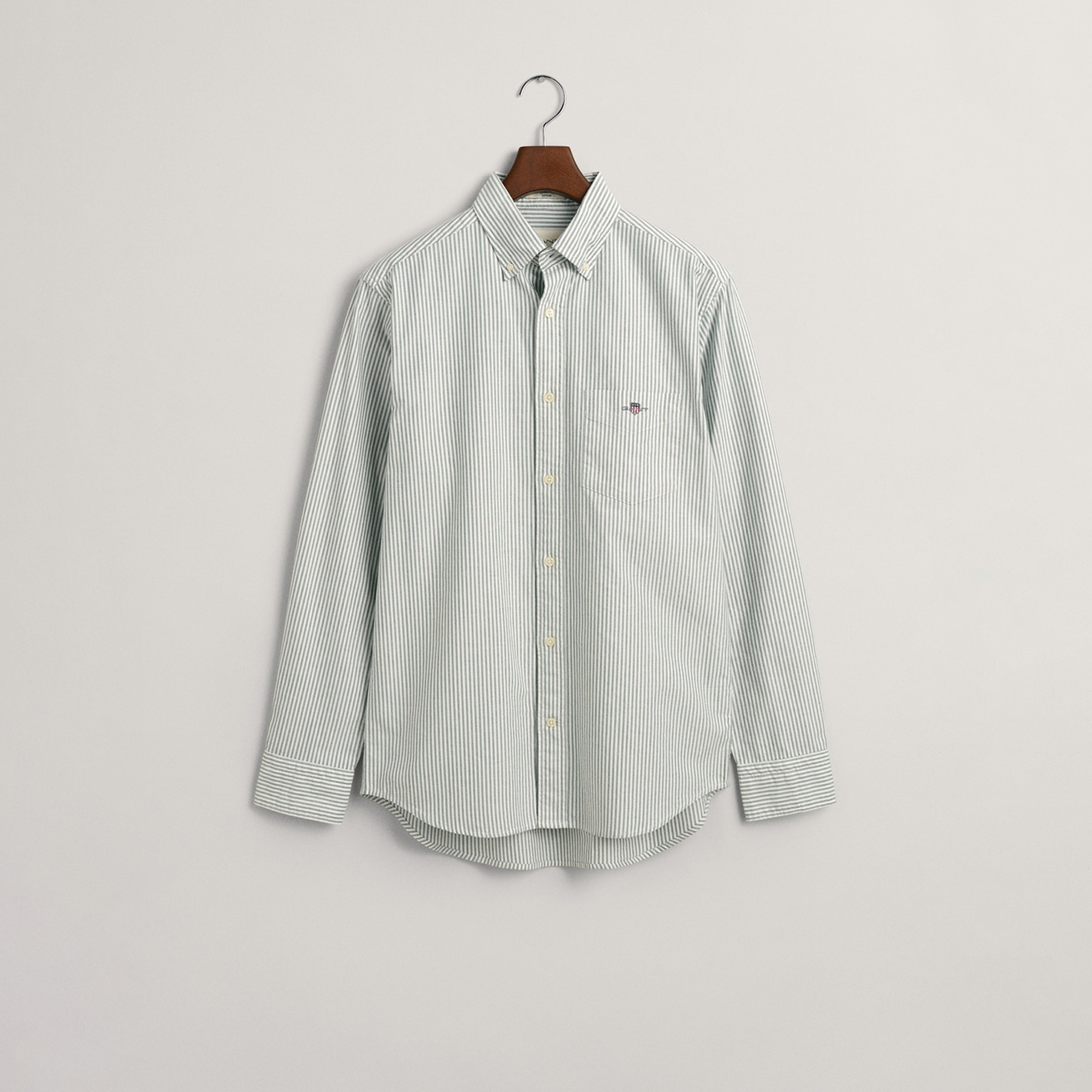GANT Erkek Yeşil Regular Fit Düğmeli Yaka Çizgili Oxford Gömlek